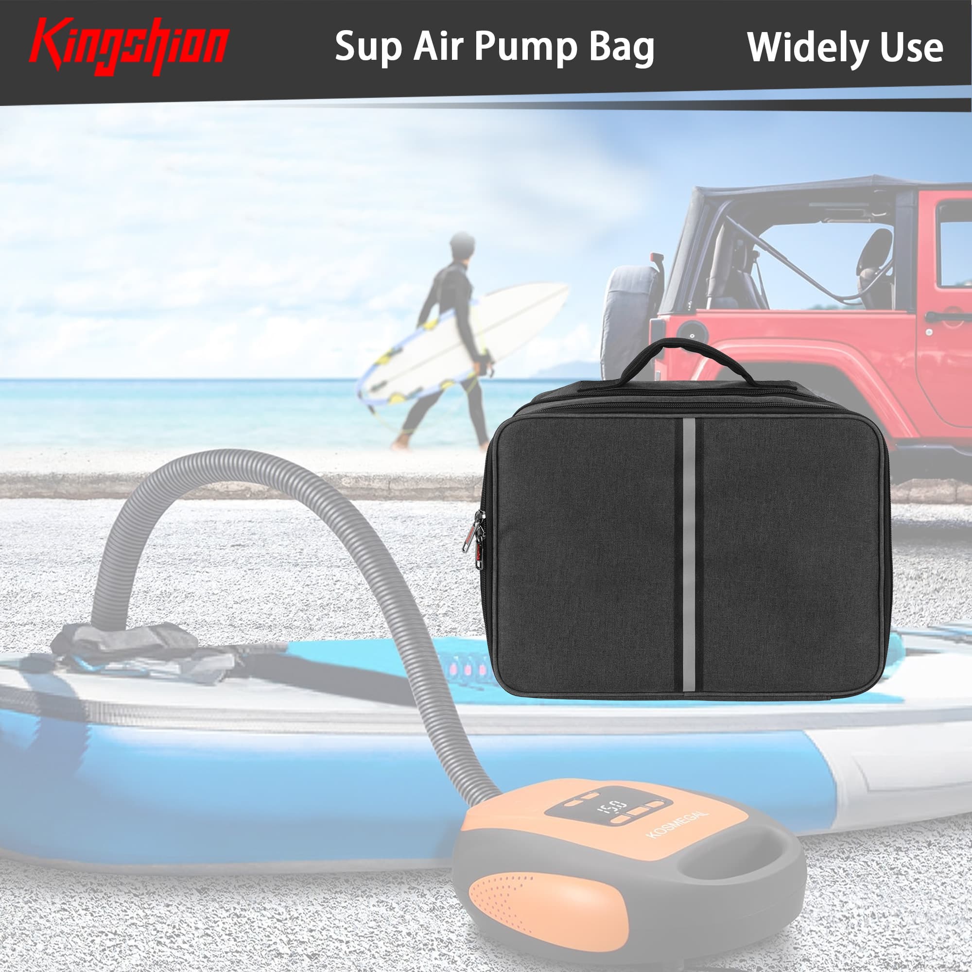 Kingshion Sup Air Pump Bag, Paddle Board Pump Bag, Paddle Board Pump Carry Bag, Double-Deck Sup Electric Pump Storage Bag with Detachable Shoulder Strap Compatible with Most Sup Air Pump, Bag Only - 5