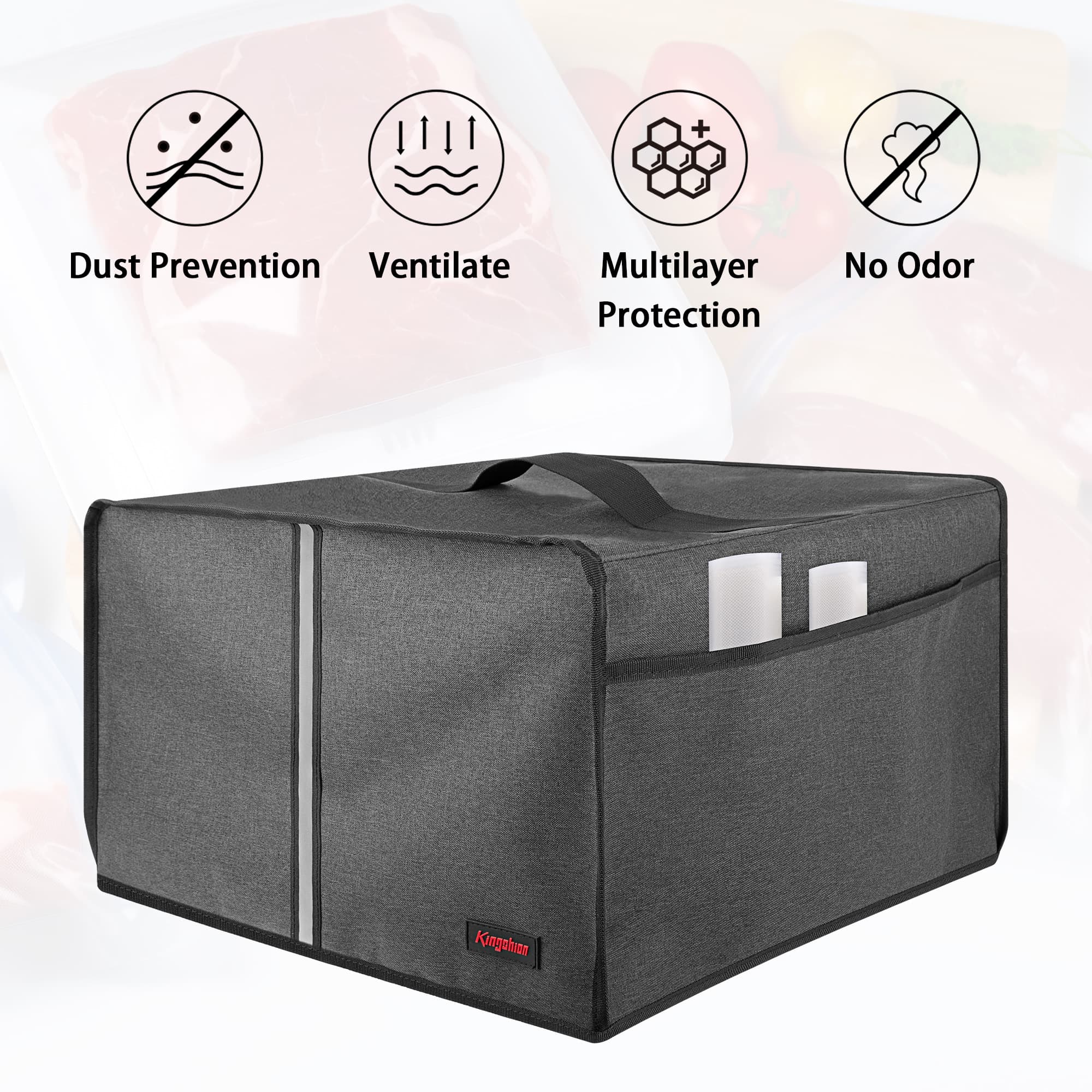 Kingshion Vacuum Sealer Dust Cover with Lateral Pockets Compatible with USV32 Chamber Vacuum Sealer , 15 x 16.1 x 9.8 In -Dark Gray - 2