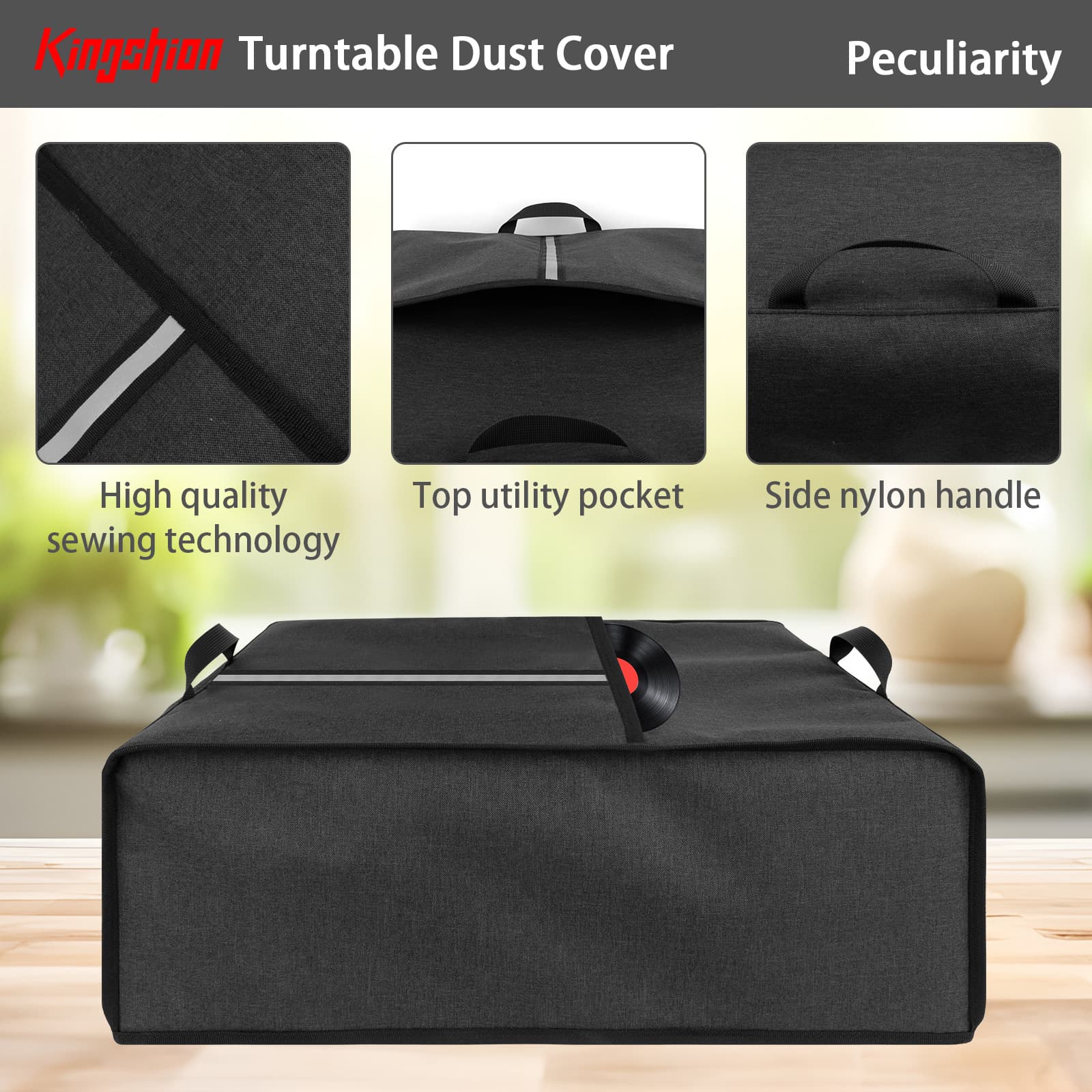 Kingshion Turntable Dust Cover, Record Player Protective Case, Dust and Scratch Proof, Compatible with SL-Q300/SL-B250 /SL-B260/SL-BD20/SL-BD27/SL-BD35/SLD-20/SL-PC11/SL1200/SL1210 Pioneer PLX 1000 - 3