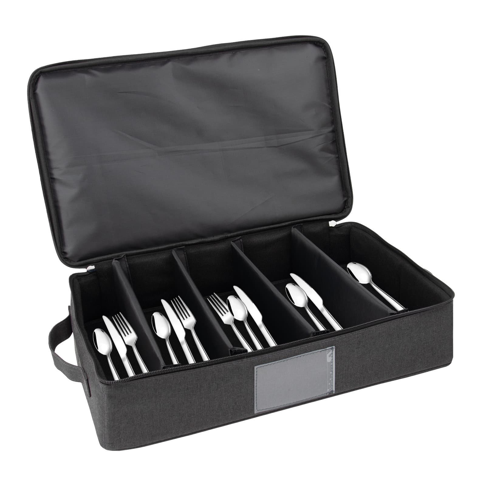 Kingshion Flatware Storage Case - Durable 5 Compartment Silverware Storage Container Box with Removable Lid and Easy to Carry Handles,Cutlery Storage Holder with Zipper Lid for Organizing Cutlery,Flatware, Knives, Large Capacity