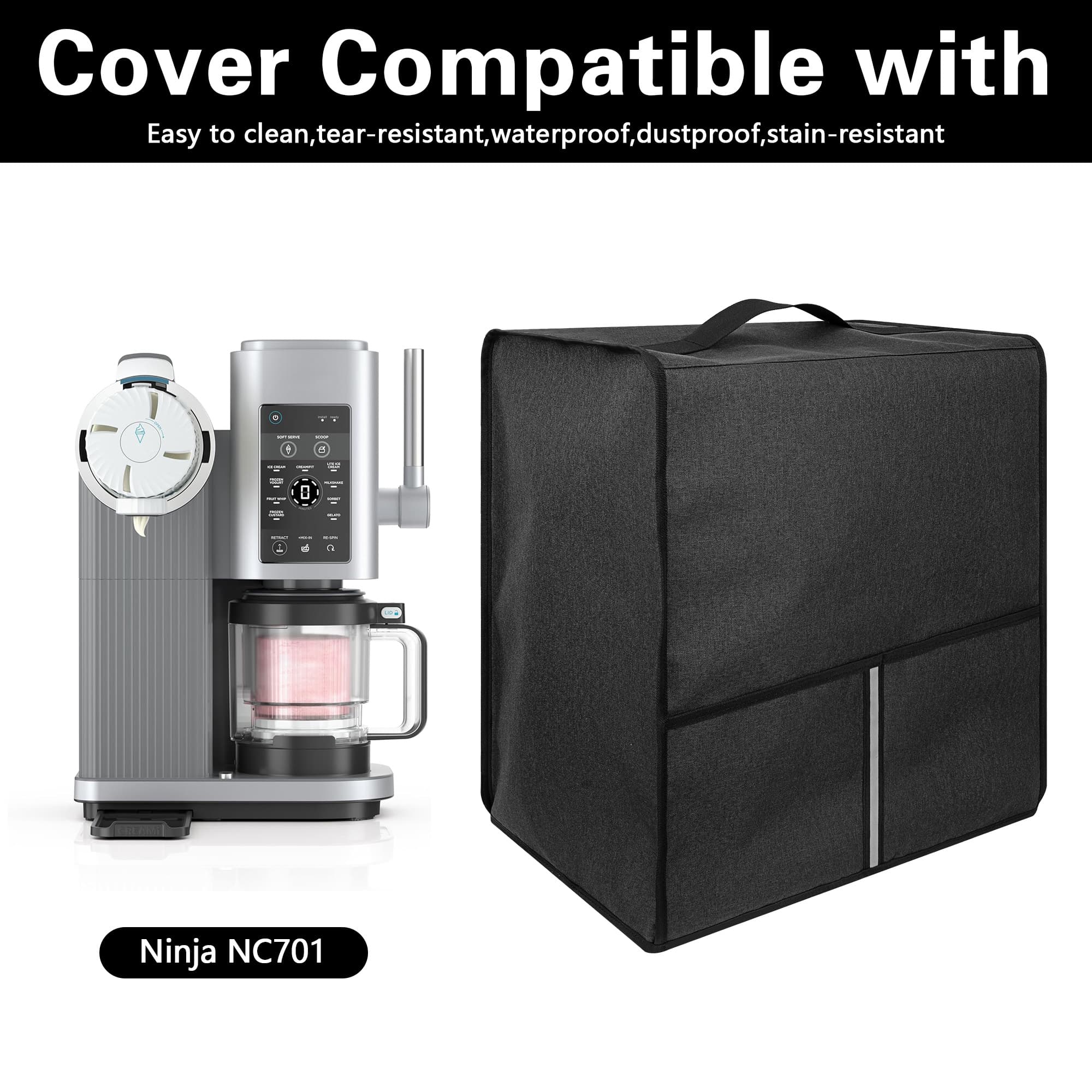 Ice Cream Machine Dust Cover, Waterproof and Dustproof  Protective Cover Compatible with Ninja CREAMi NC701 and 16oz Cream Machine, 15.7 "L x 11 "W x 17.5 "H - Dark Grey - 3