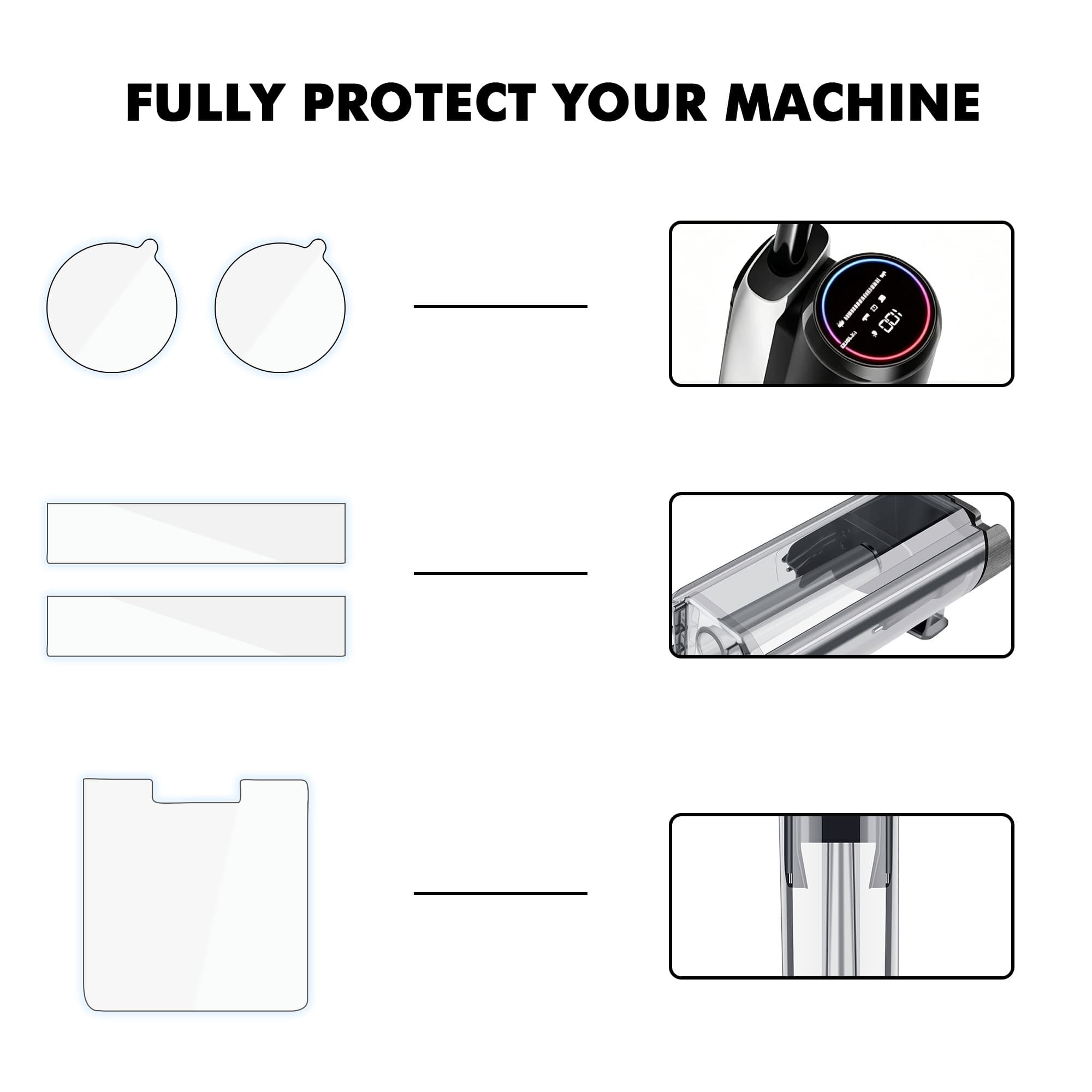 Scratch Protector Set, Protective Film for Control Panel, Clean Water Tank & Dirty Water Tank, Anti-Scratch Clear Skin Compatible with Tineco FLOOR ONE S5 Wet Dry Vacuum Cleaner - 3