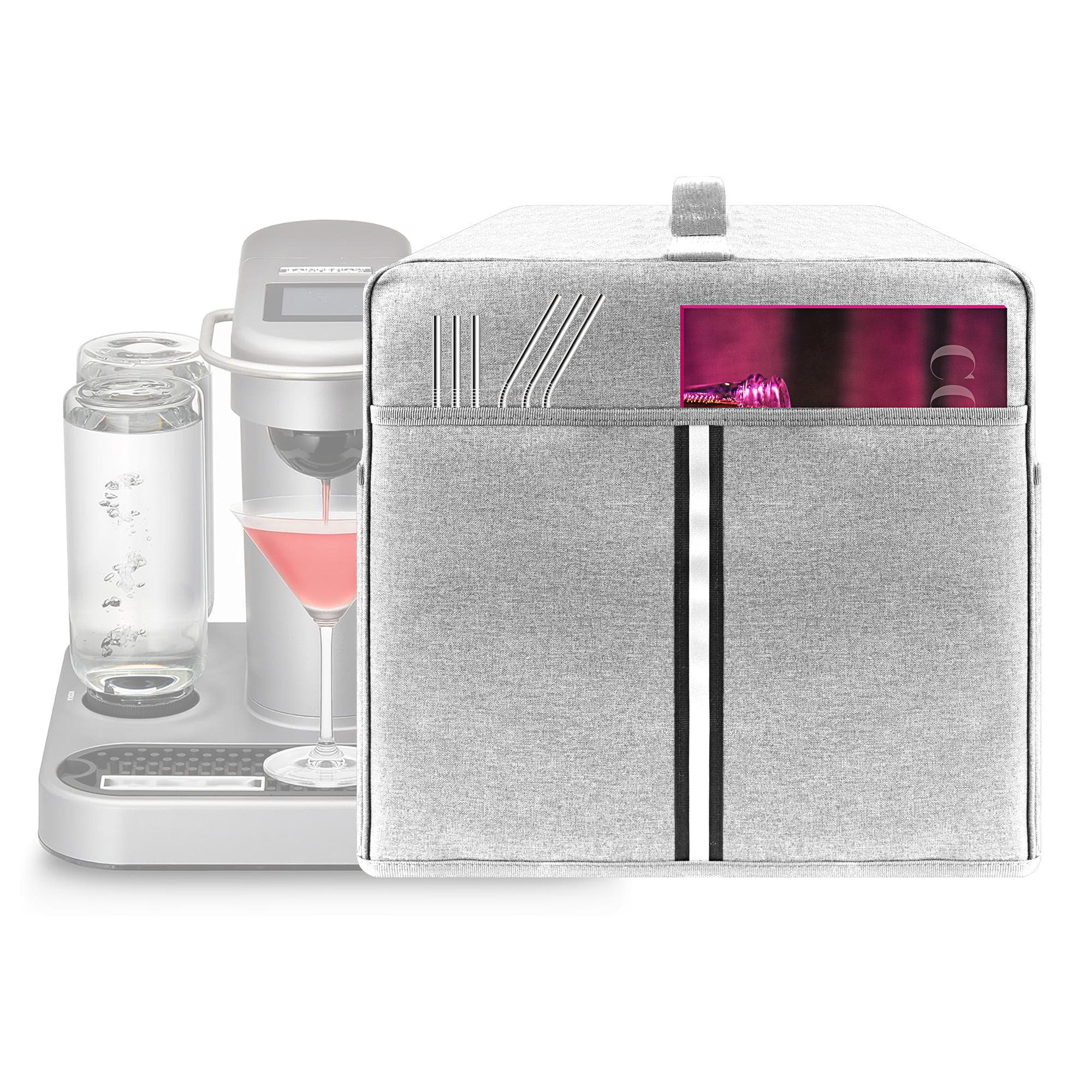 Kingshion Cocktail Machine Protective Cover Compatible with Bartesian Cocktail Machine - Pockets to Store Bartesian Accessories - Bartesian Cocktail Capsules - Light Grey