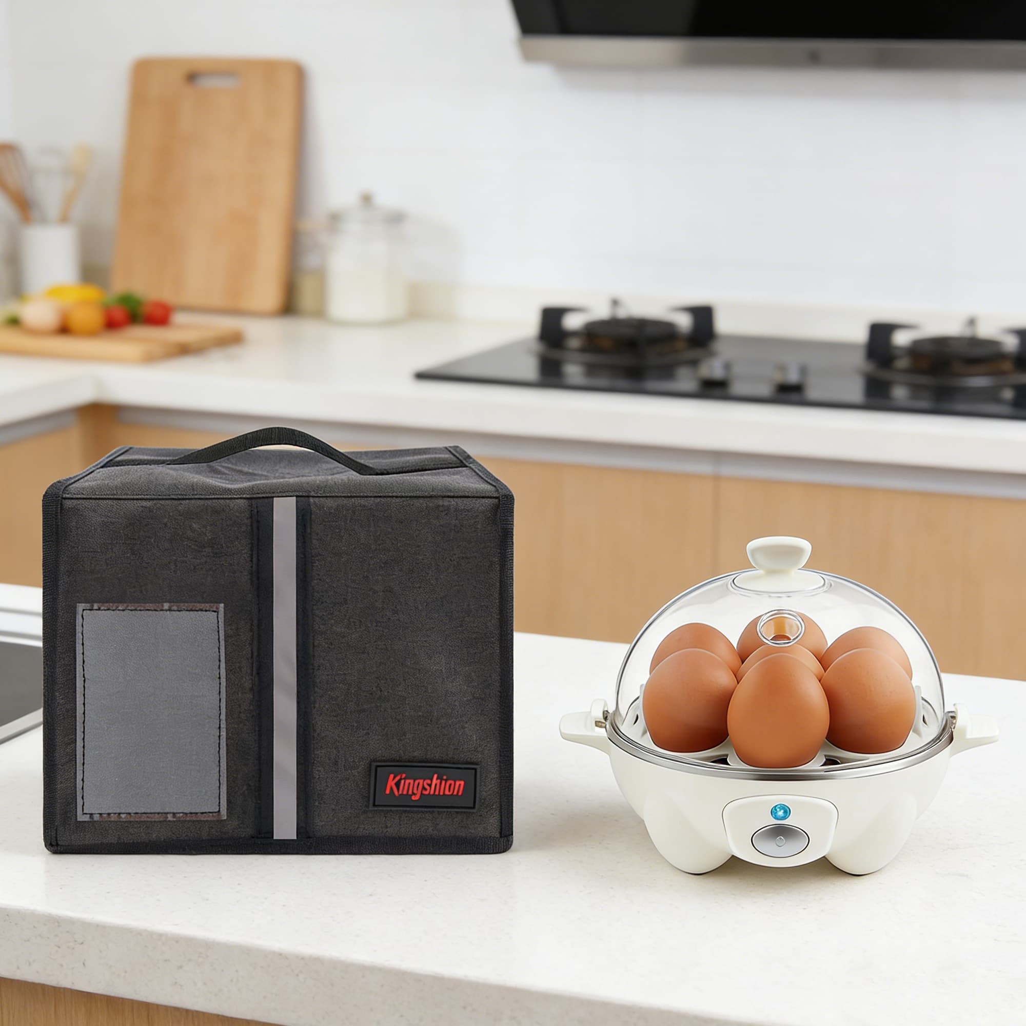 Egg Poacher Dust Cover Compatible with Elite Gourmet EGC-007/007B/508, DASH DEC007BK - Premium Polyester, Clear Front Window for Easy Viewing, Built-in Top Handle for Convenient Storage - 4