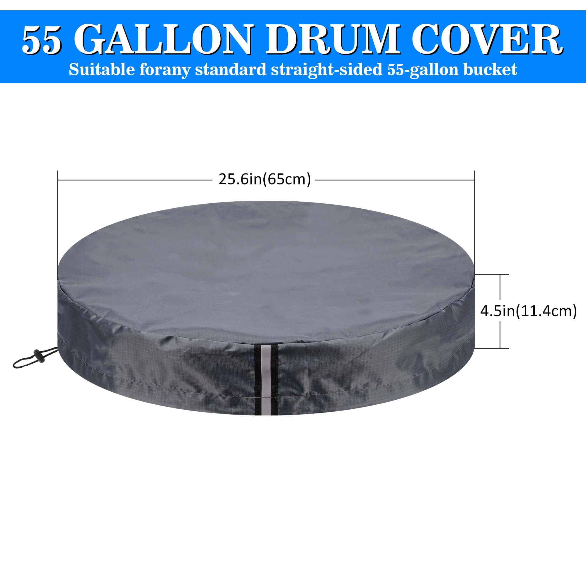Kingshion 55 Gallon Universal Drum Cover, 2 Pack Stretchable Adjustable Waterproof Barrel Cover with Drawstring, Rain & Water Storage Protection,All Weather Protection-Dark Gray - 1
