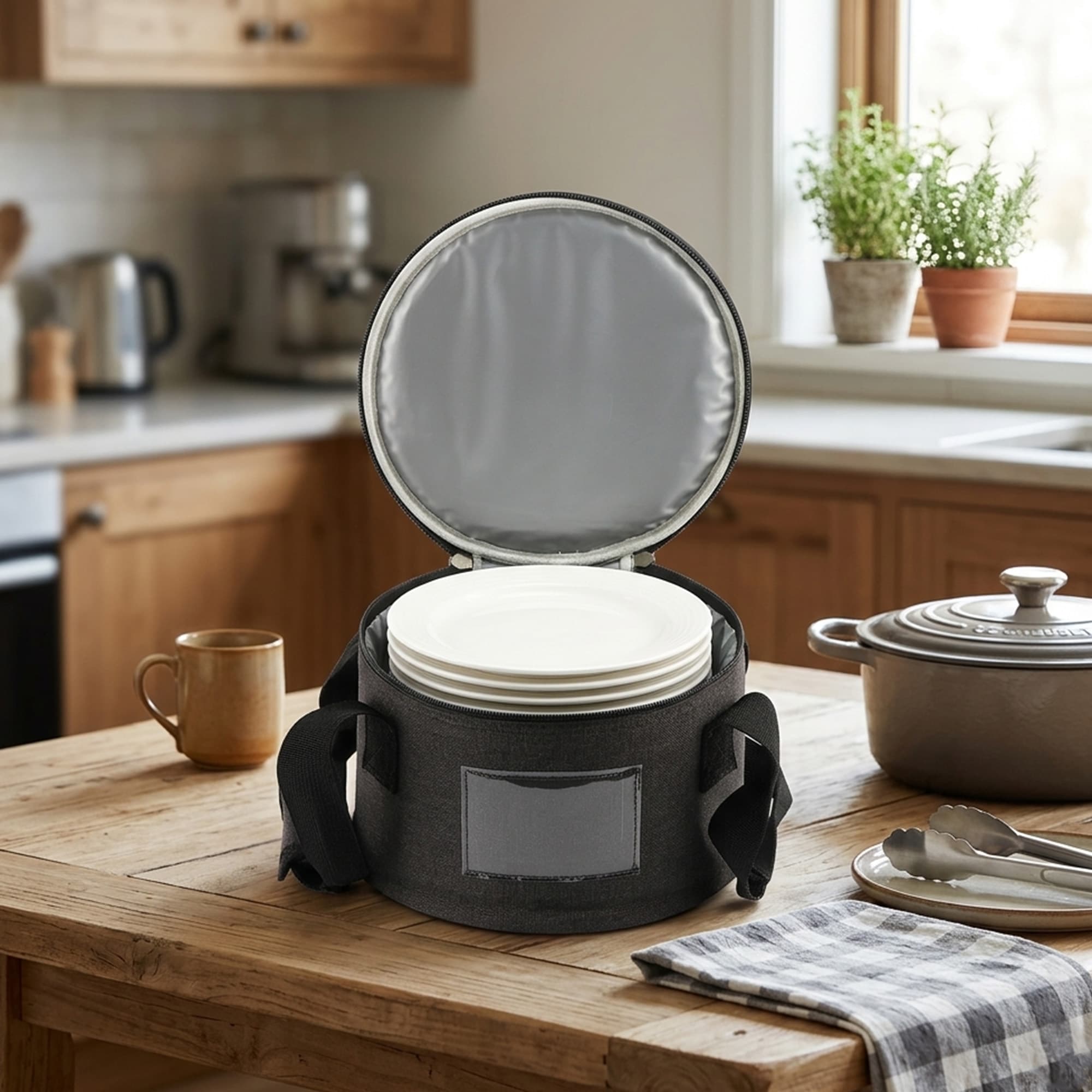 26cm Diameter China Saucer Plate Storage Bag with Pearl Cotton Inner and Scratch-proof Cloth, Practical Portable Plate Container - 3