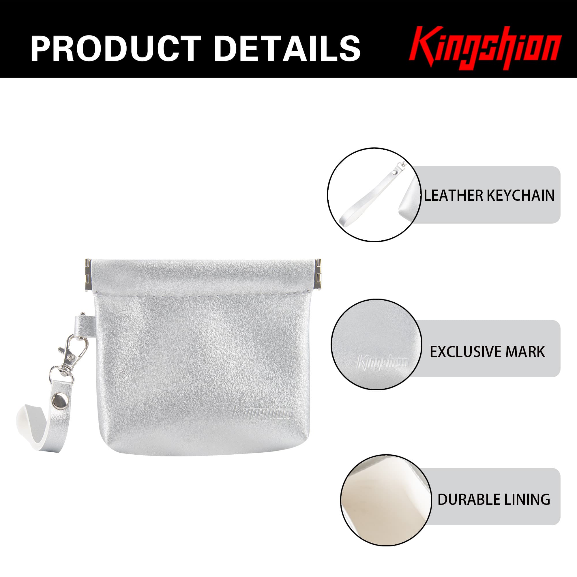 Snap Button Closure Pouch, 4.1 in Storage Organizer with Detachable Wrist Strap & 12 Constellation Badges - Self-closing Multipurpose Bag for Cosmetics, Lipstick, Earbuds, Change, Jewelry (Light Gray) - 3
