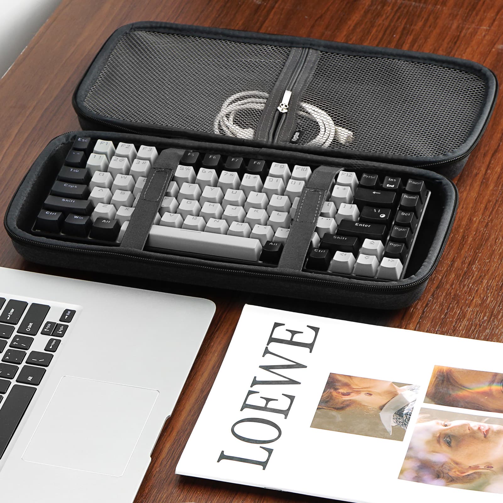 Kingshion Hard 75% Keyboard Case, Hard Travel Storage Case for 84 Key Portable Keyboard, Compatible with Keychron K2, Logitech POP - Dark Grey - 3
