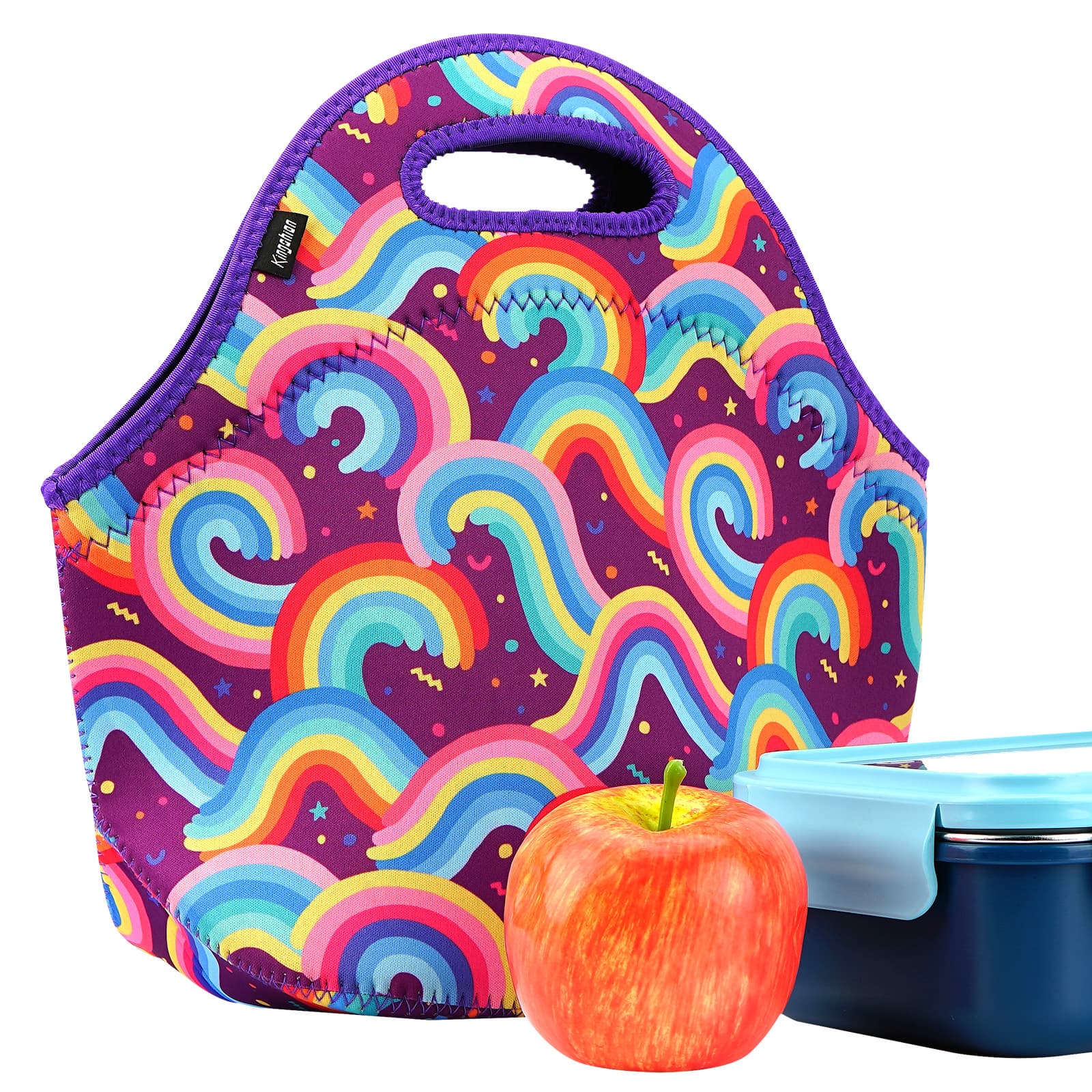 Kingshion Lunch Bag, Neoprene Lunch Tote Bag with Zipper For  Men and Women Outdoor Travel Work School, Insulated and Reusable(Colorful Wave)