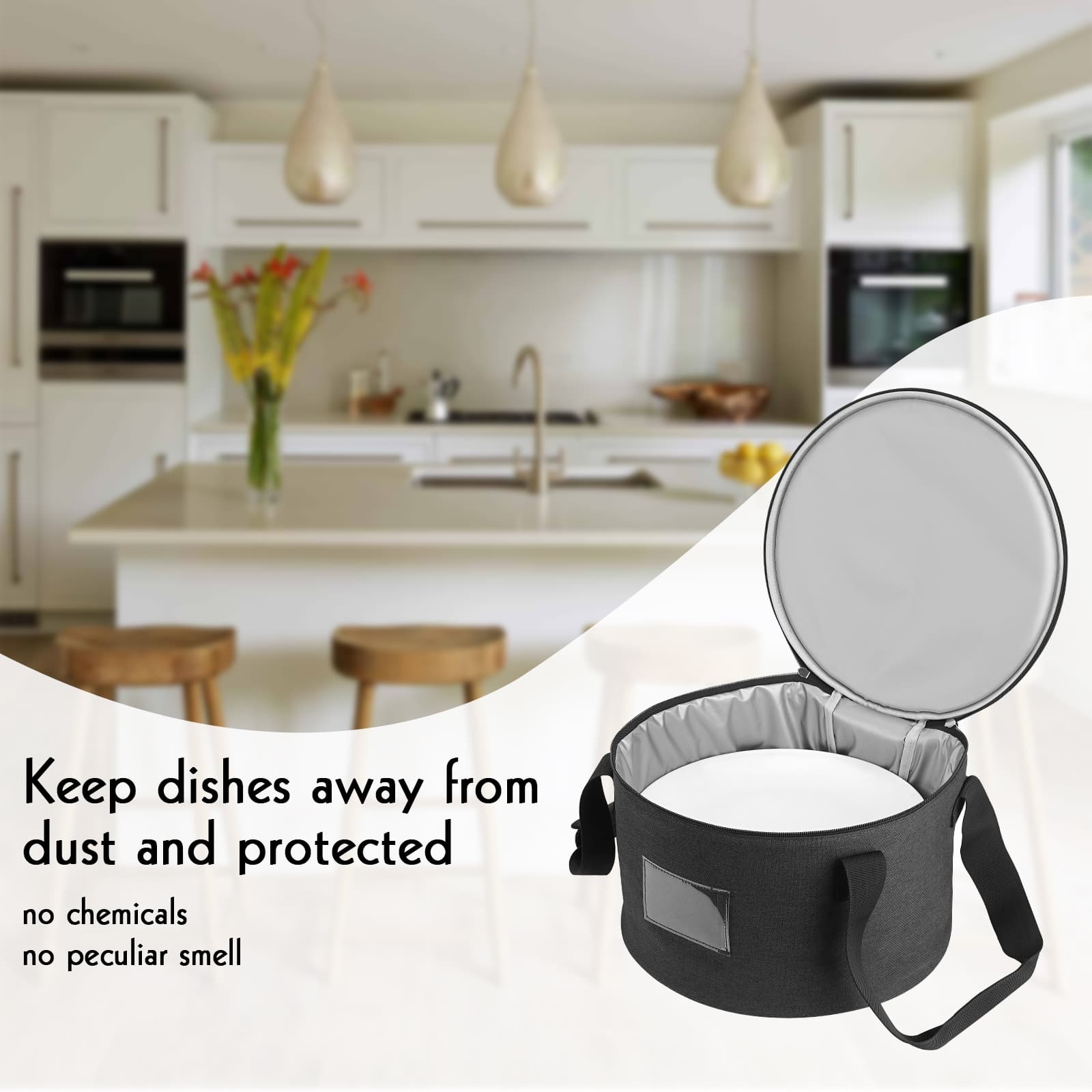 26cm Diameter China Saucer Plate Storage Bag with Pearl Cotton Inner and Scratch-proof Cloth, Practical Portable Plate Container - 6