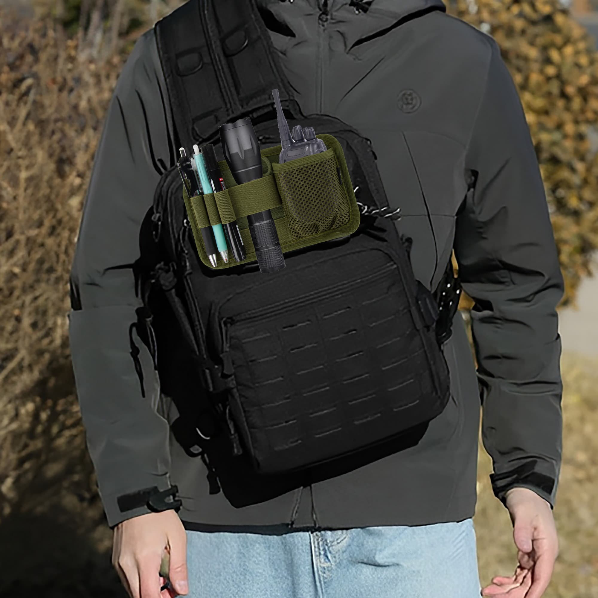Tactical Bag Insert Modular Organizer Panel - Utility Admin Pouch with Hook & Loop Fasteners, Compatible with Backpacks, Messenger Bags & Packs | Heavy-Duty Pack Insert Organizer-Army green - 4