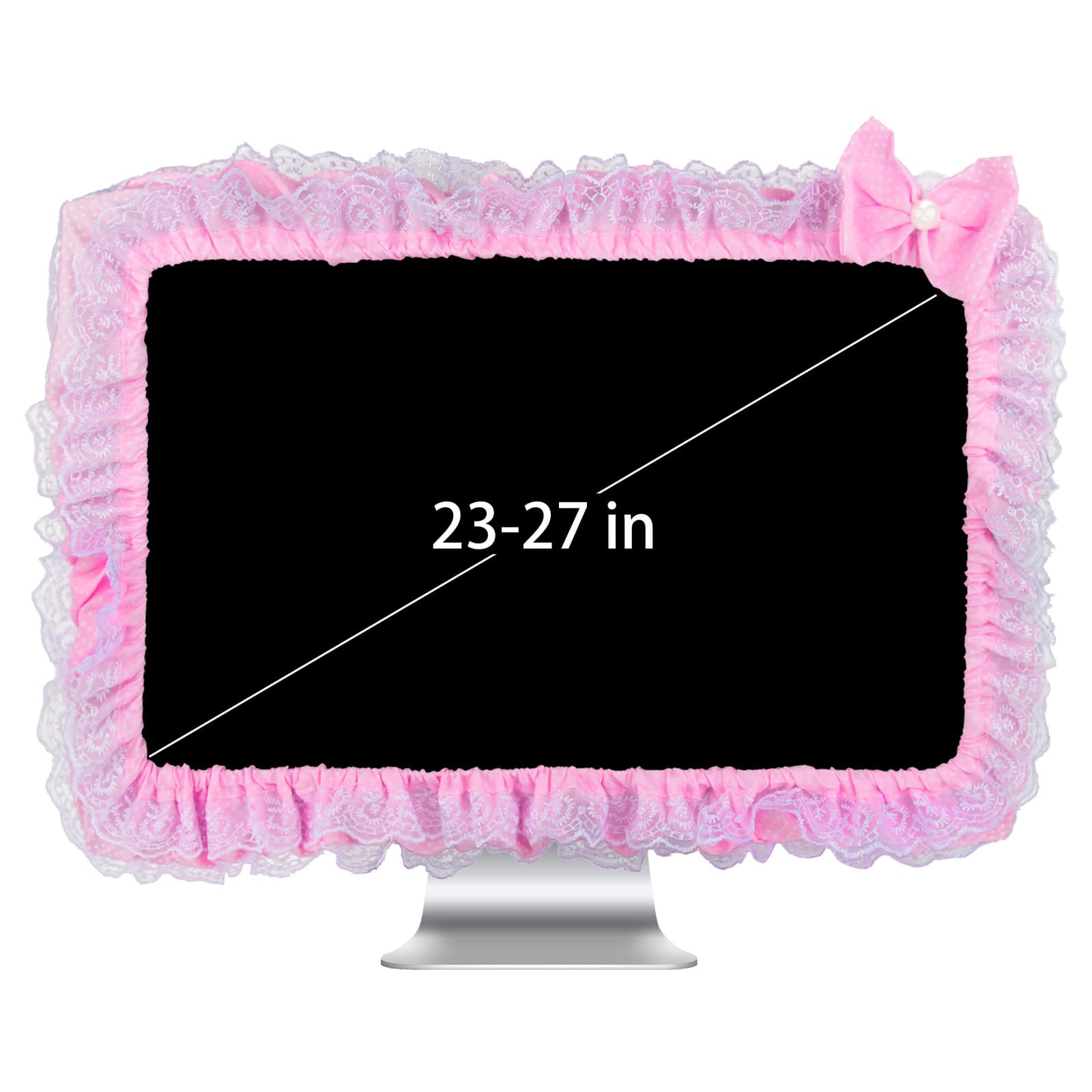 24" Lovely Cute Lace Computer Monitor Cover with Elastic, Bow-knot TV LCD Screen Monitor Decoration Dust Cover Protector, Pink - 1