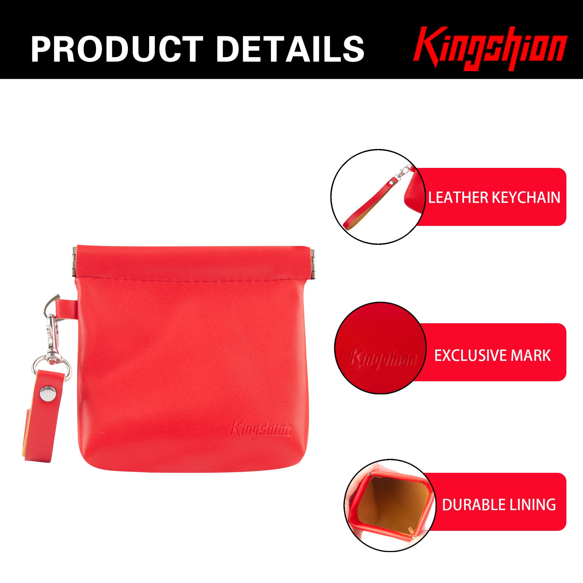 Snap Button Closure Pouch, 4.3 in Storage Organizer with Detachable Wrist Strap & 12 Constellation Badges - Self-closing Multipurpose Bag for Cosmetics, Lipstick, Earbuds, Change, Jewelry (Red) - 3