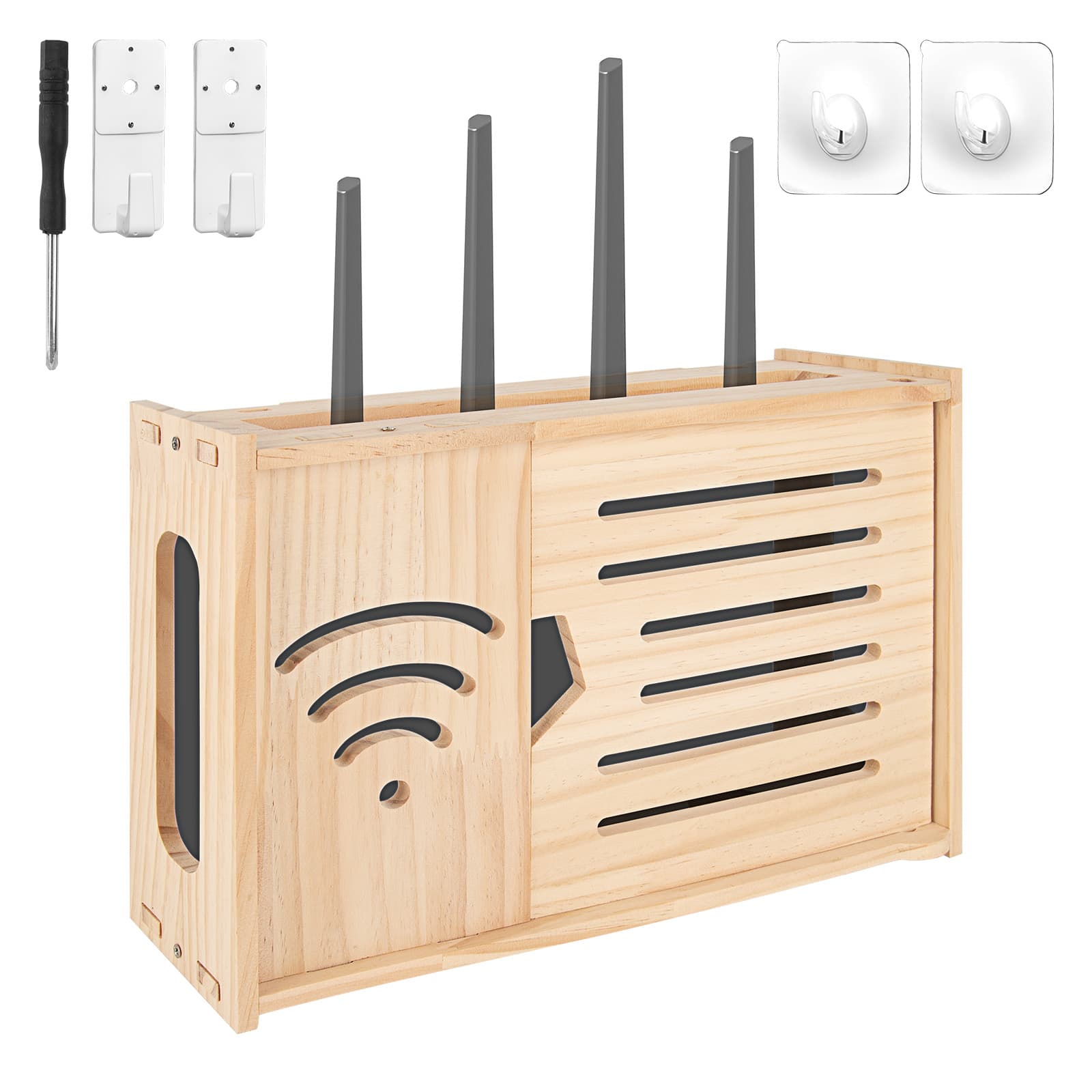 Wooden Wall Mount Router Shelf Storage Box, 13" Wifi Cable Cord Organizer Cabinet, Wireless Internet Device Hide Storage Holder