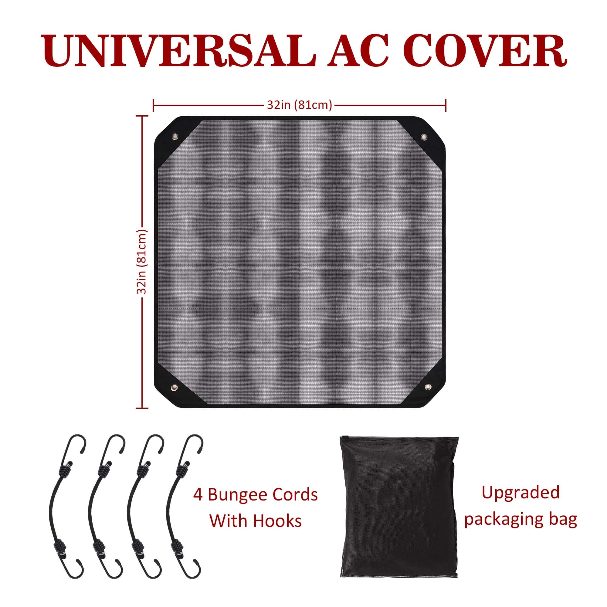 Kingshion Central Air Conditioner Covers for Outside 32'' X 32'', Mesh AC Covers for Outside Unit, Breathable AC Conditioning Condenser Compressor Cover-With four stretchable fixing hooks(Black) - 1
