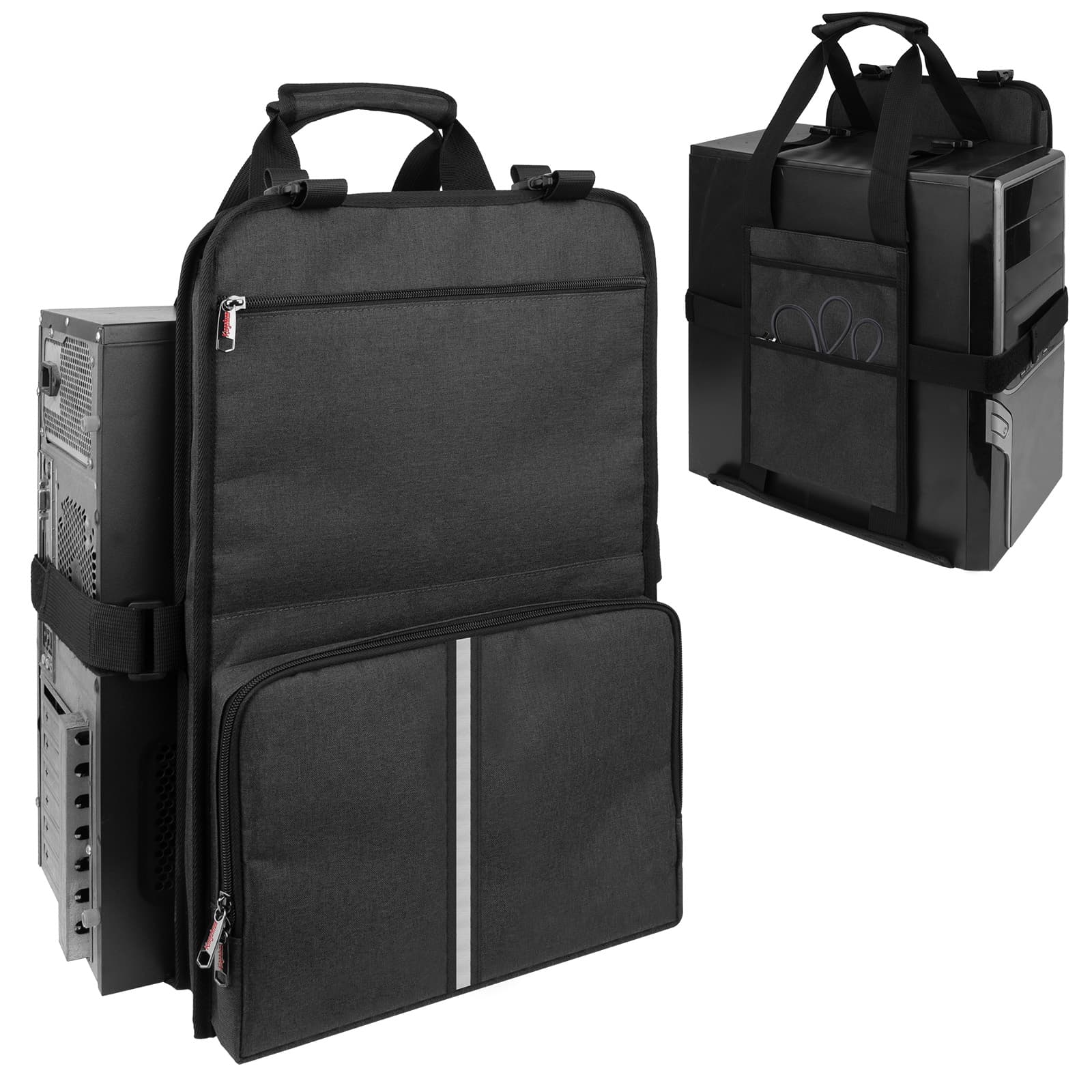 Kingshion Portable Pc Case with Handle, Desktop Computer Case Belt Holder with Pockets for Keyboard,Cable, Headphone, Ideal for Transporting On The Go - Dark Grey