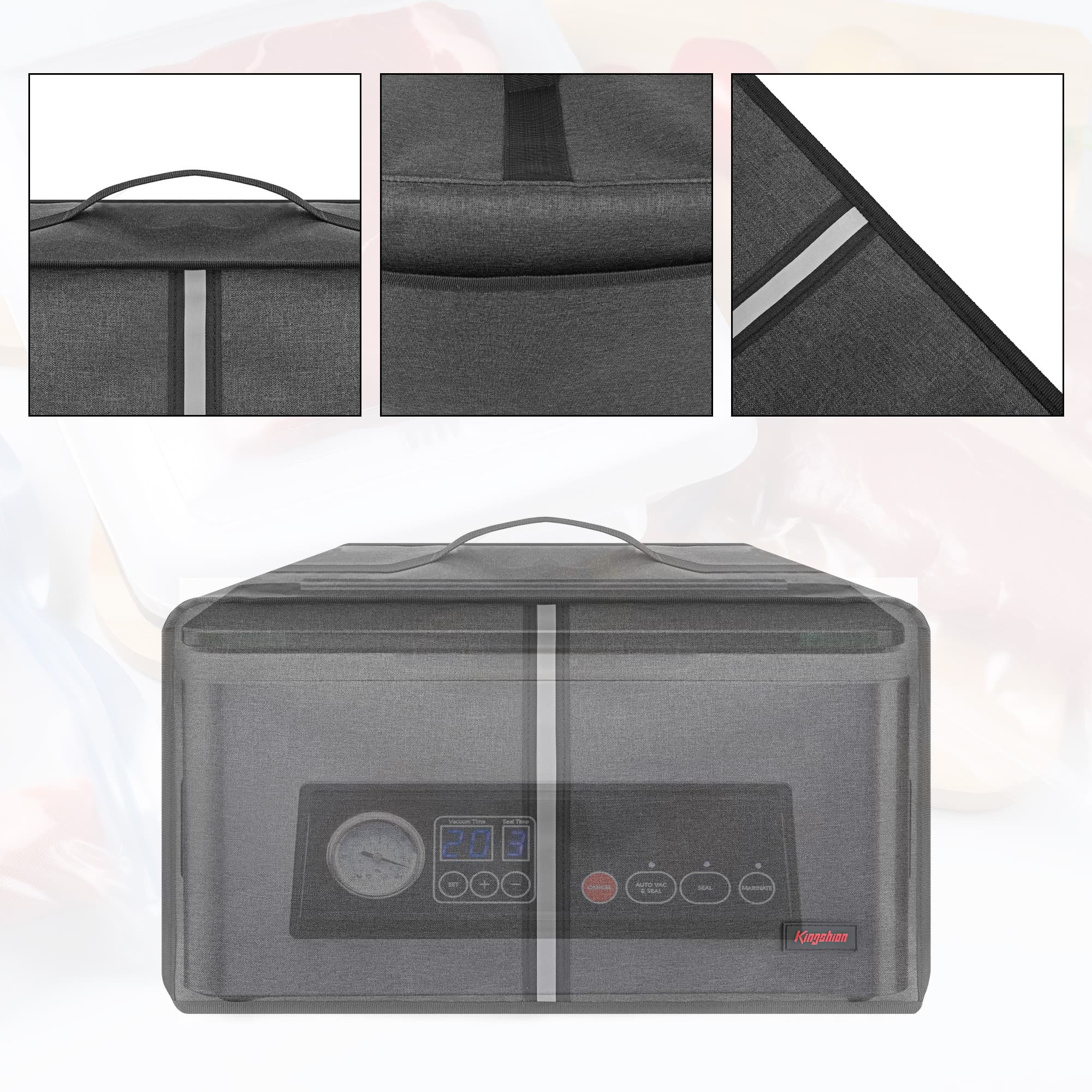 Kingshion Vacuum Sealer Dust Cover with Lateral Pockets Compatible with Avid Armor USV20 Chamber Vacuum Sealer, 14.2 x 12.6 x 8.3 In -Dark Gray - 2