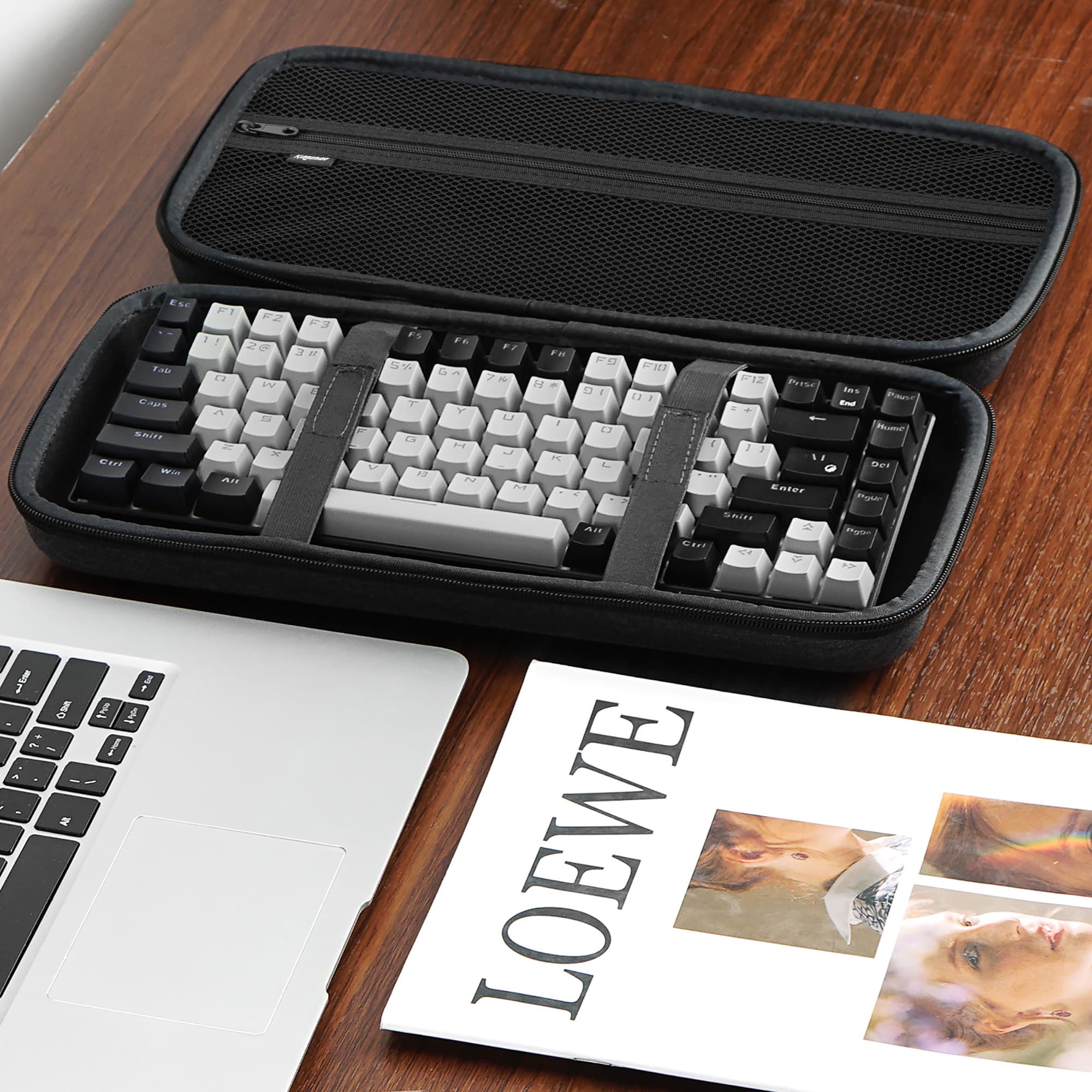Kingshion Hard 75% Keyboard Case, Hard Travel Storage Case for 84 Key Portable Keyboard, Compatible with Keychron K2, Logitech POP - Dark Grey - 4