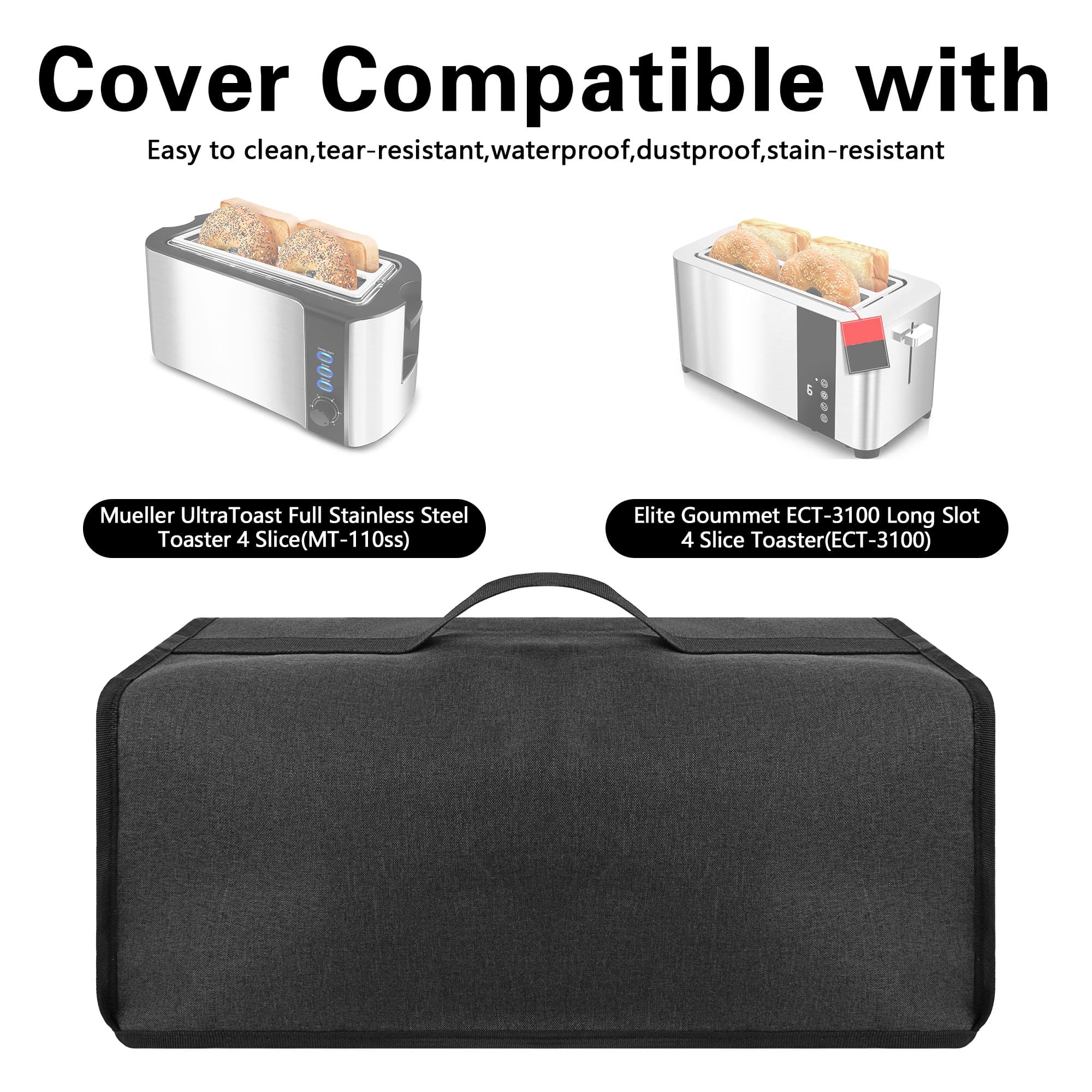 Toaster Cover Compatible with Mueller UltraToast 4 Slice MT-110ss/Elite Gourmet ECT-3100 Long Slot 4 Slice Toaster,Waterproof Heatproofant Dustproof Protective Case Heavy Duty Cover-Dark Grey - 3