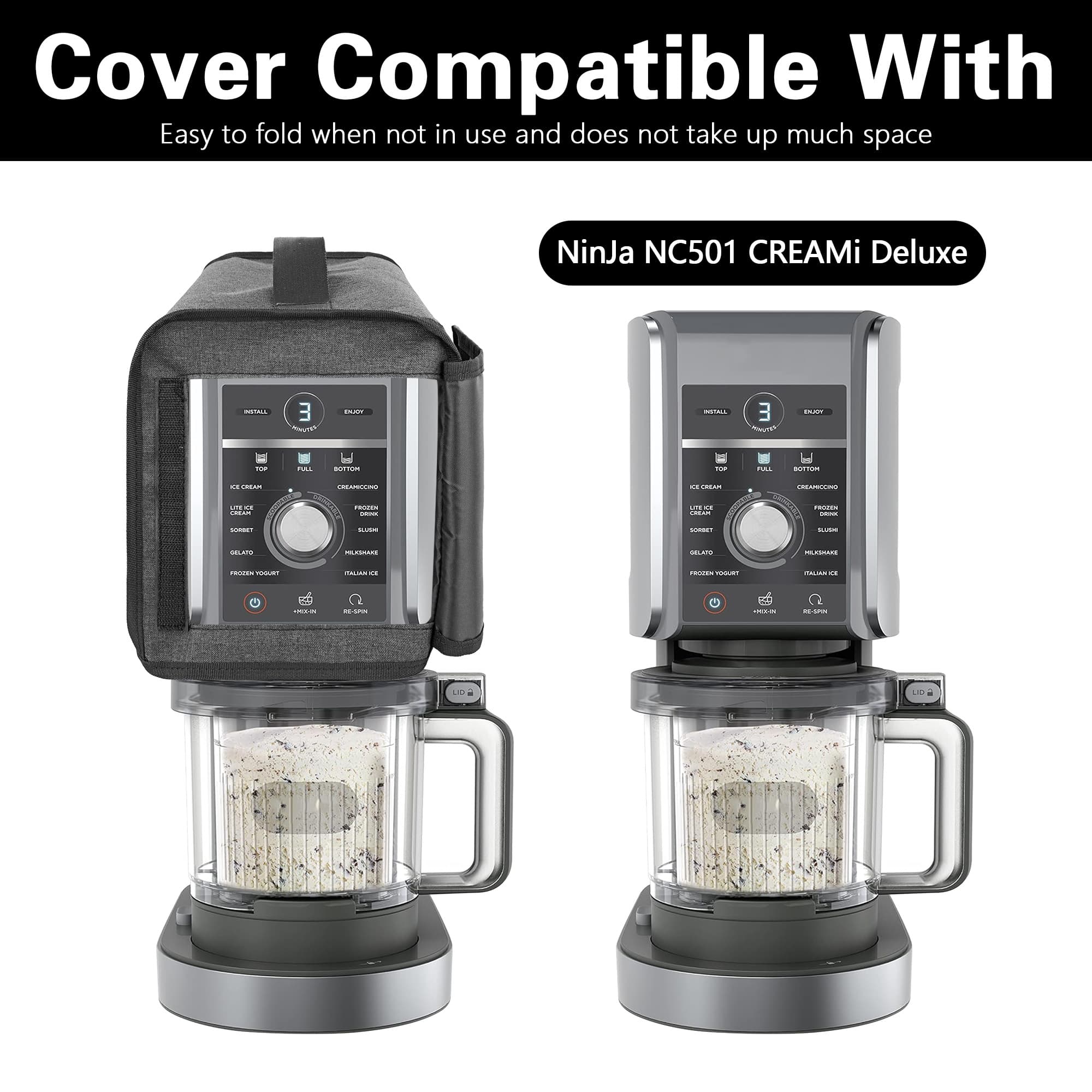 Ice Cream Machine Dust Cover Compatible with Ninja NC501/NC301/NC229 Ice Cream Machine, Waterproof and Thickened Oxford Cloth Semi-Covered Cover -Dark Grey - 3