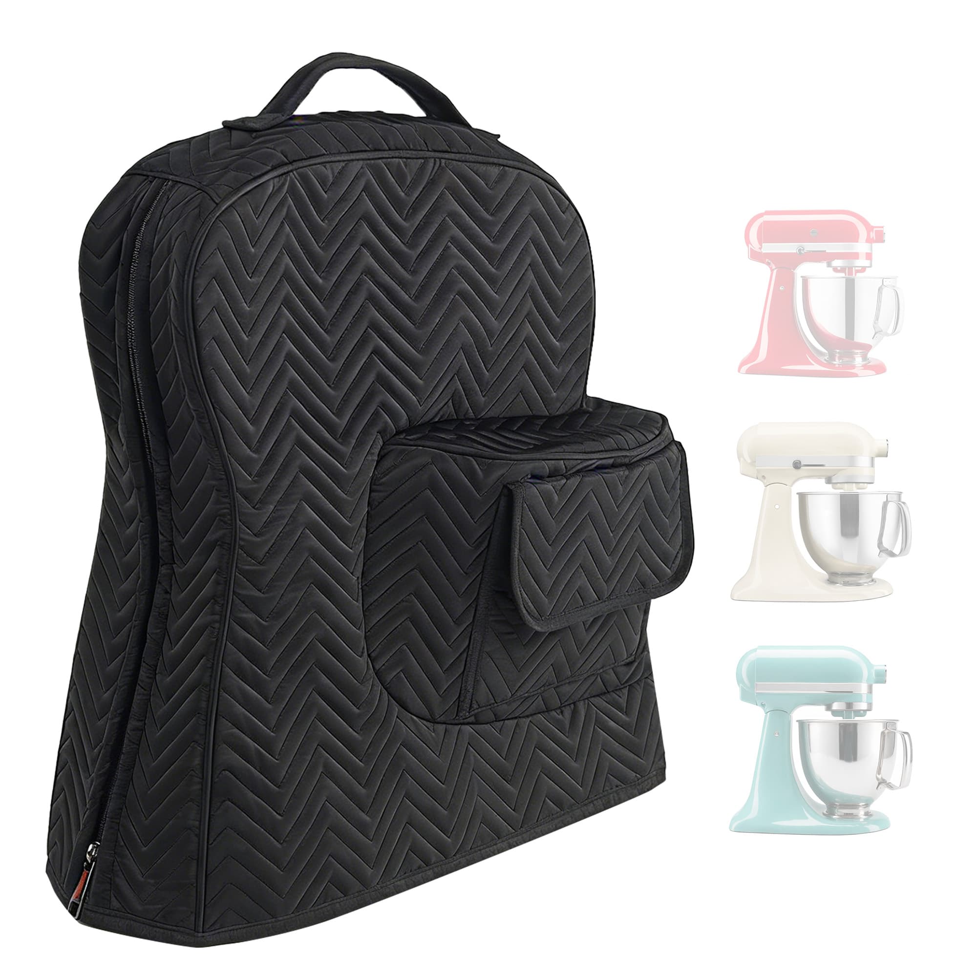 Stand Mixer Cover Compatible with Tilt-Head Mixer, Quilted Dust Cover with Zipper Back & Side Pockets, Protective Storage Bag for Mixer Accessories, Black