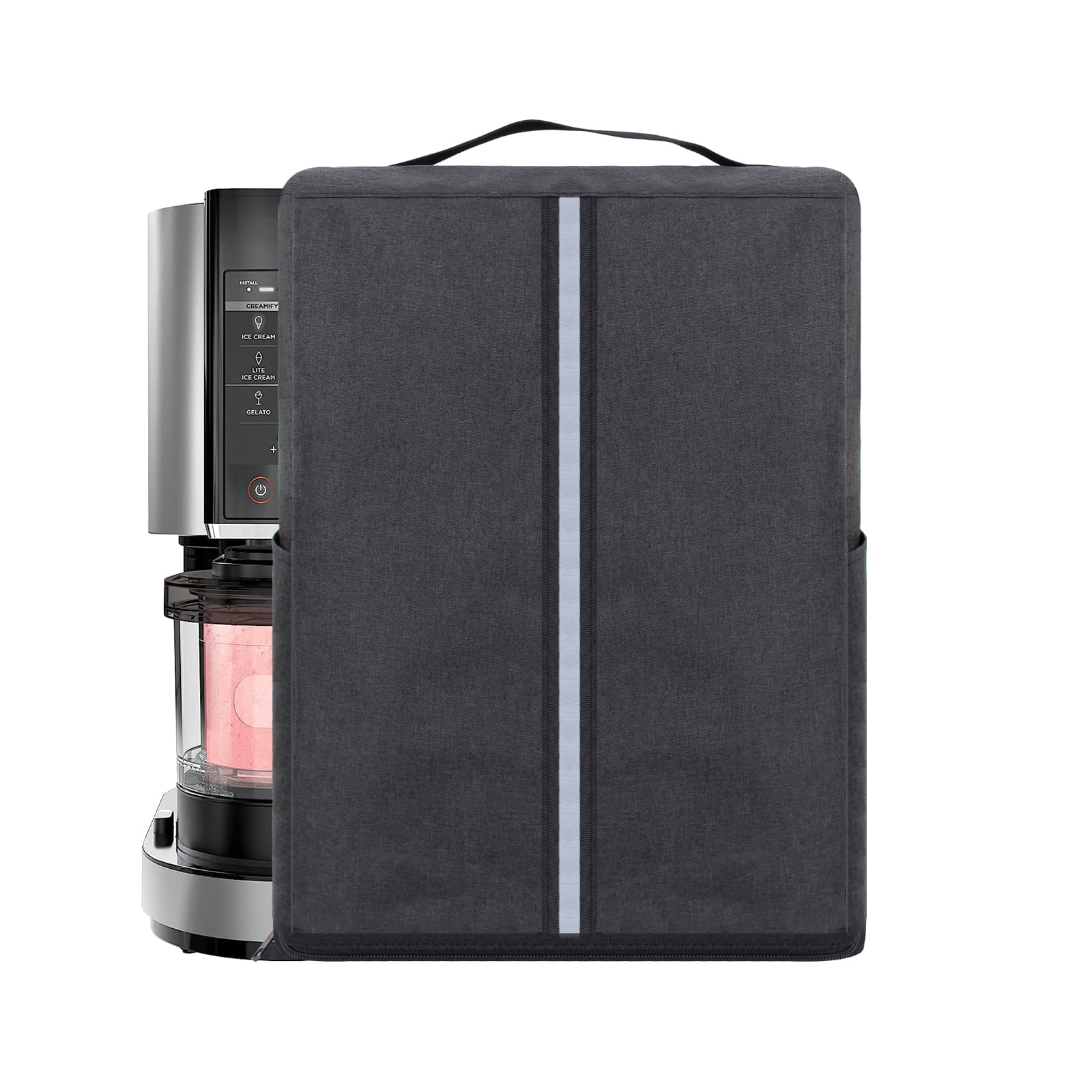 Kingshion Dust Cover Compatible with Ninja CREAMi NC501, NC301, NC299AMZ,NC201,Ice Cream Maker bag with zipper bottom Compatible for Ninja Ice Cream Maker Machine with Accessories Pockets-Dark Grey