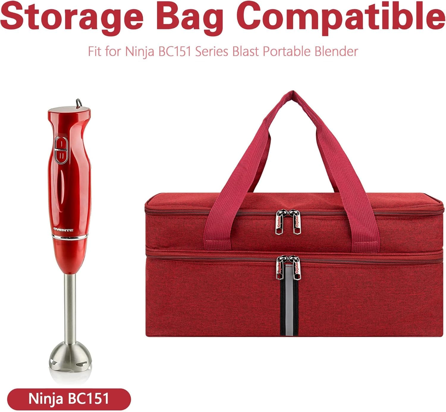 Kingshion Storage bag for Hand Blender, Carrying Case for Immersion Blender Handheld, Stick Blender Travel Storage Organizer - Deep Red (Bag Only) - 6