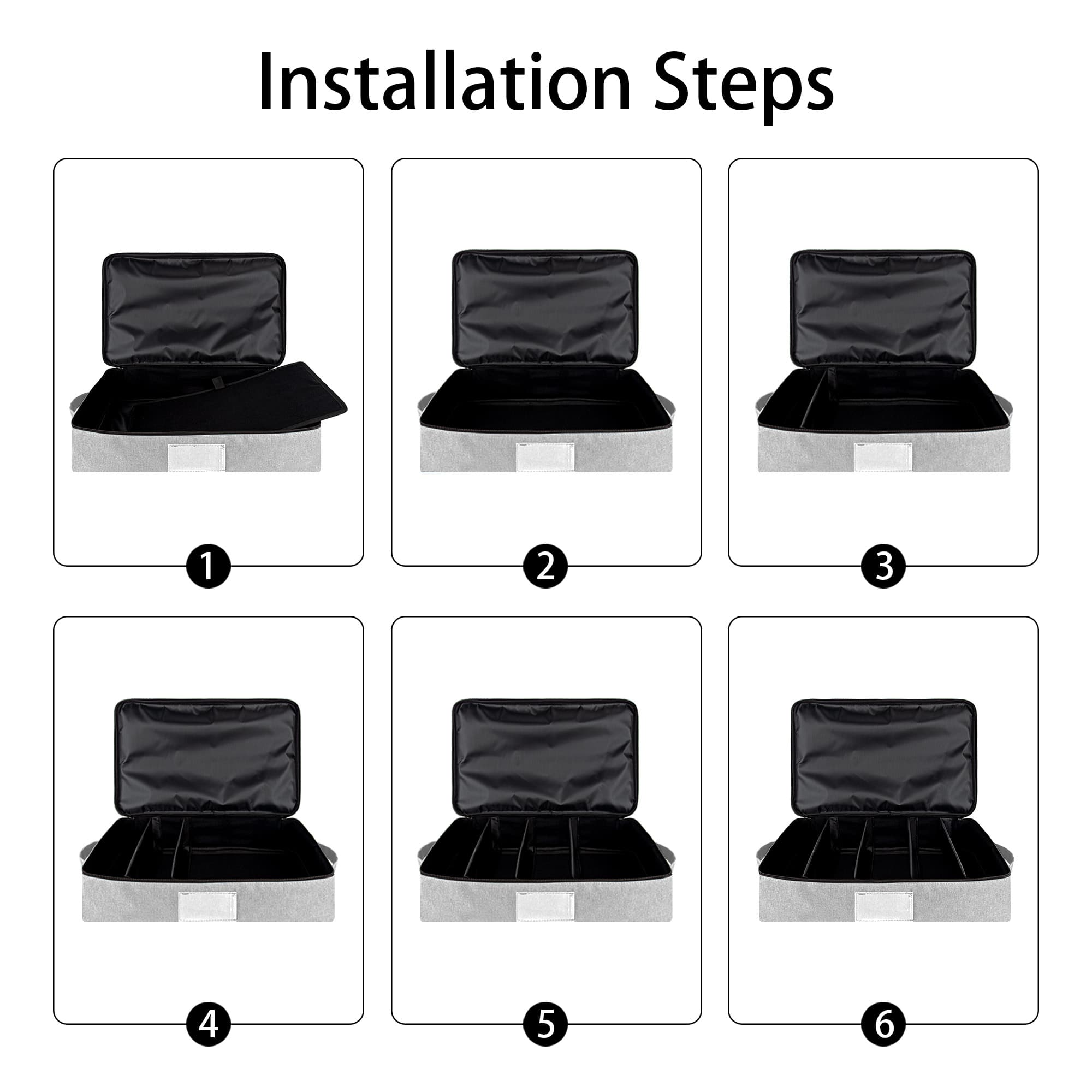 Kingshion Flatware Storage Case-5 Compartment Silverware Storage Container Box with Removable Lid and Easy to Carry Handles,Cutlery Storage Holder with Zipper Lid for Organizing Cutlery - Light Gray - 3