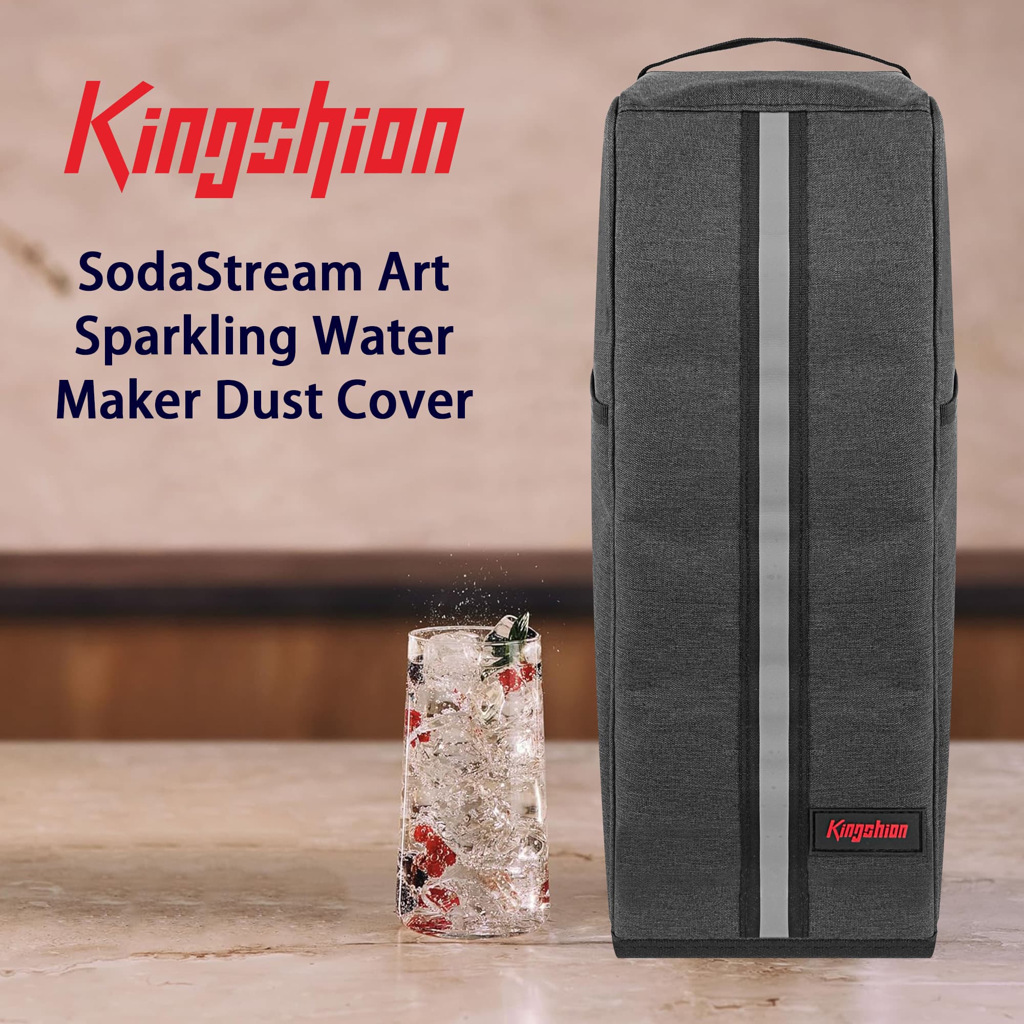 Kingshion Sparkling Water Maker Dust Cover with Handles & Side Pockets - Compatible with Enso Sparkling Water Maker, Protective Cover 9 X 5.1 X 17.3In - Dark Grey - 5