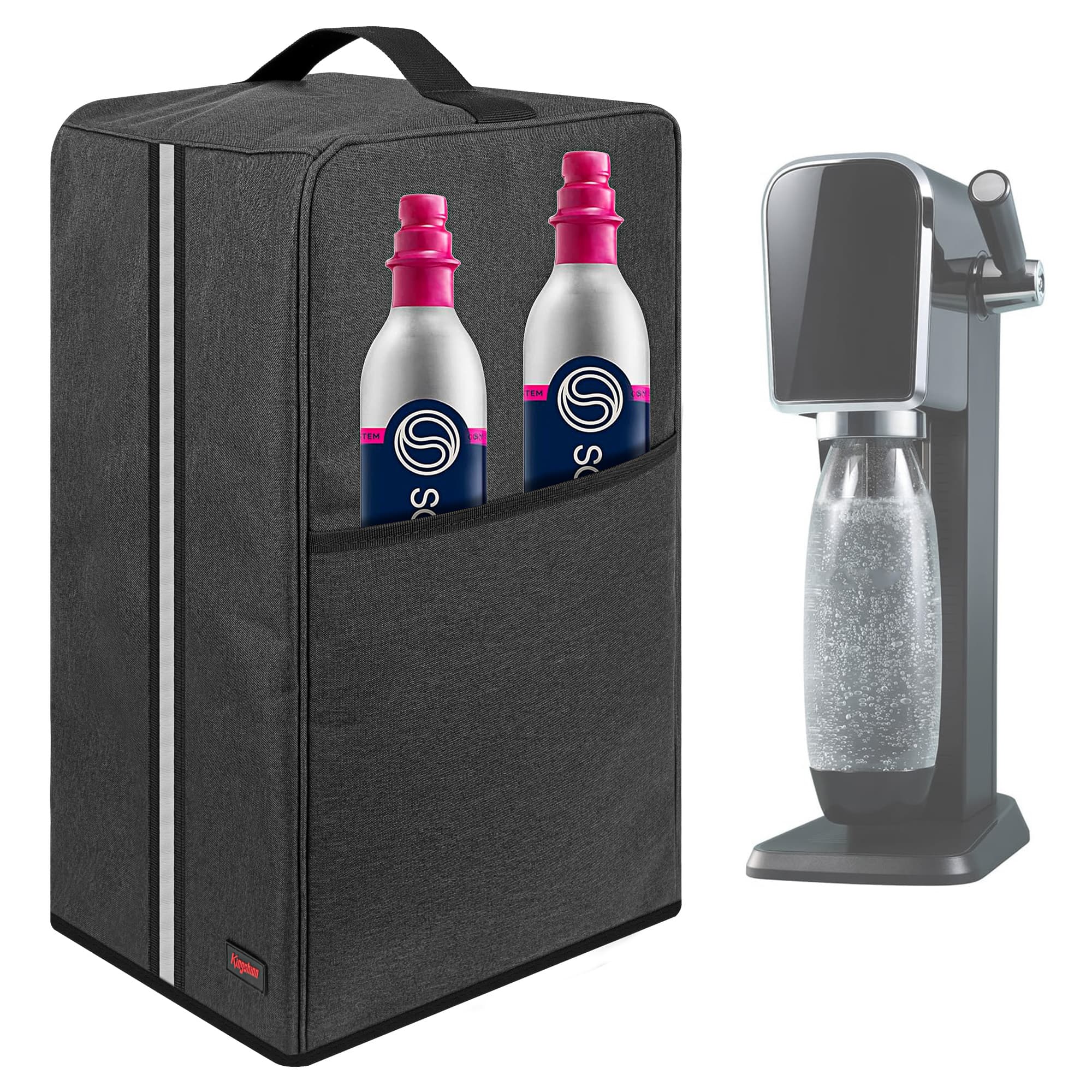 Kingshion Sparkling Water Maker Dust Cover with Handles & Side Pockets - Compatible with SodaStream Art & Majority Machines, Protective Cover 11"L x 9.8"W x 17.7"H, Dark Grey