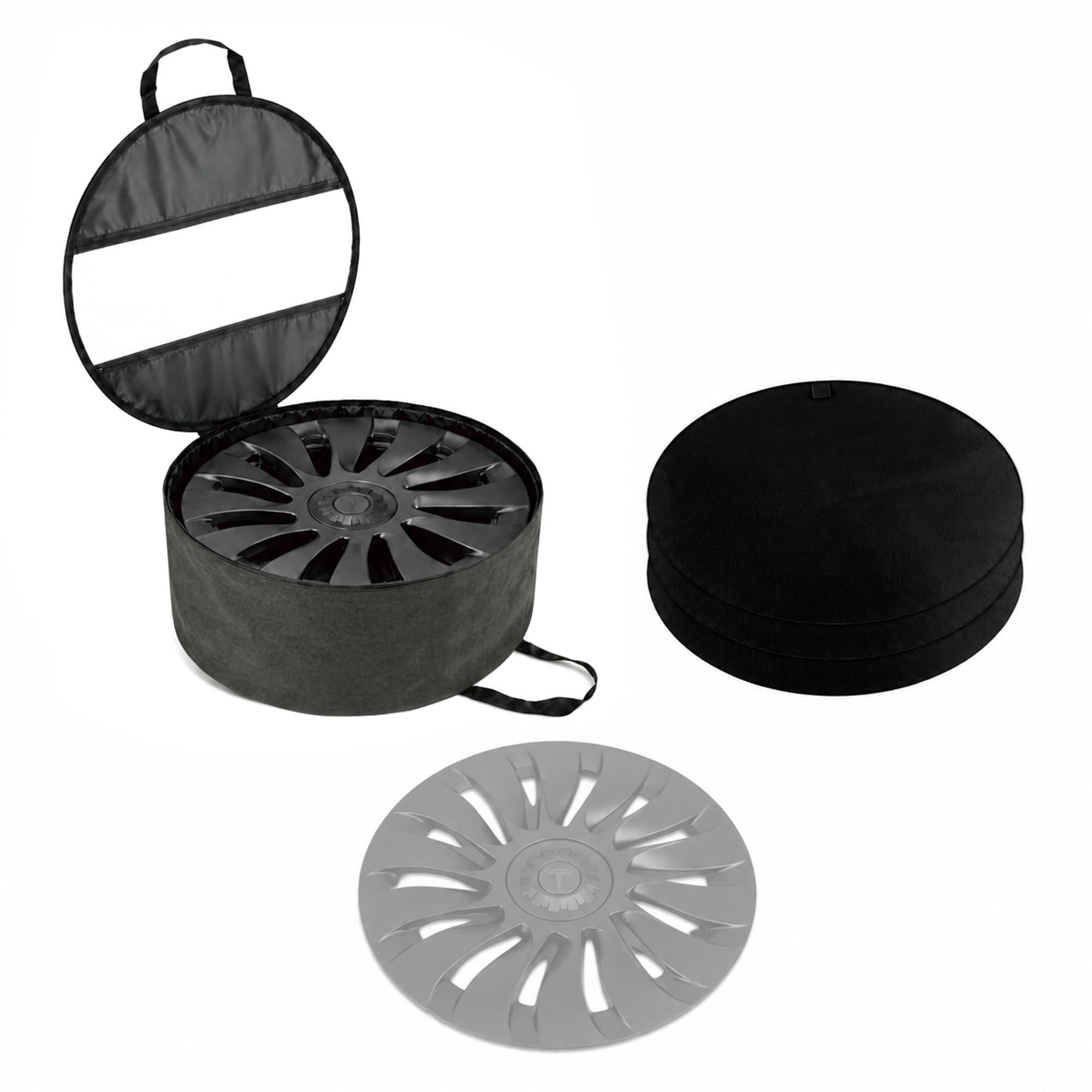Generic 19 Inch Wheel Hubcap Storage Bag with Clear Window and 2mm Thick Felt Pads, Heavy Duty Wheel Cover Carrying Case Compatible with Tesla Model Y Gemini 19" Aero Covers, Dark Gray