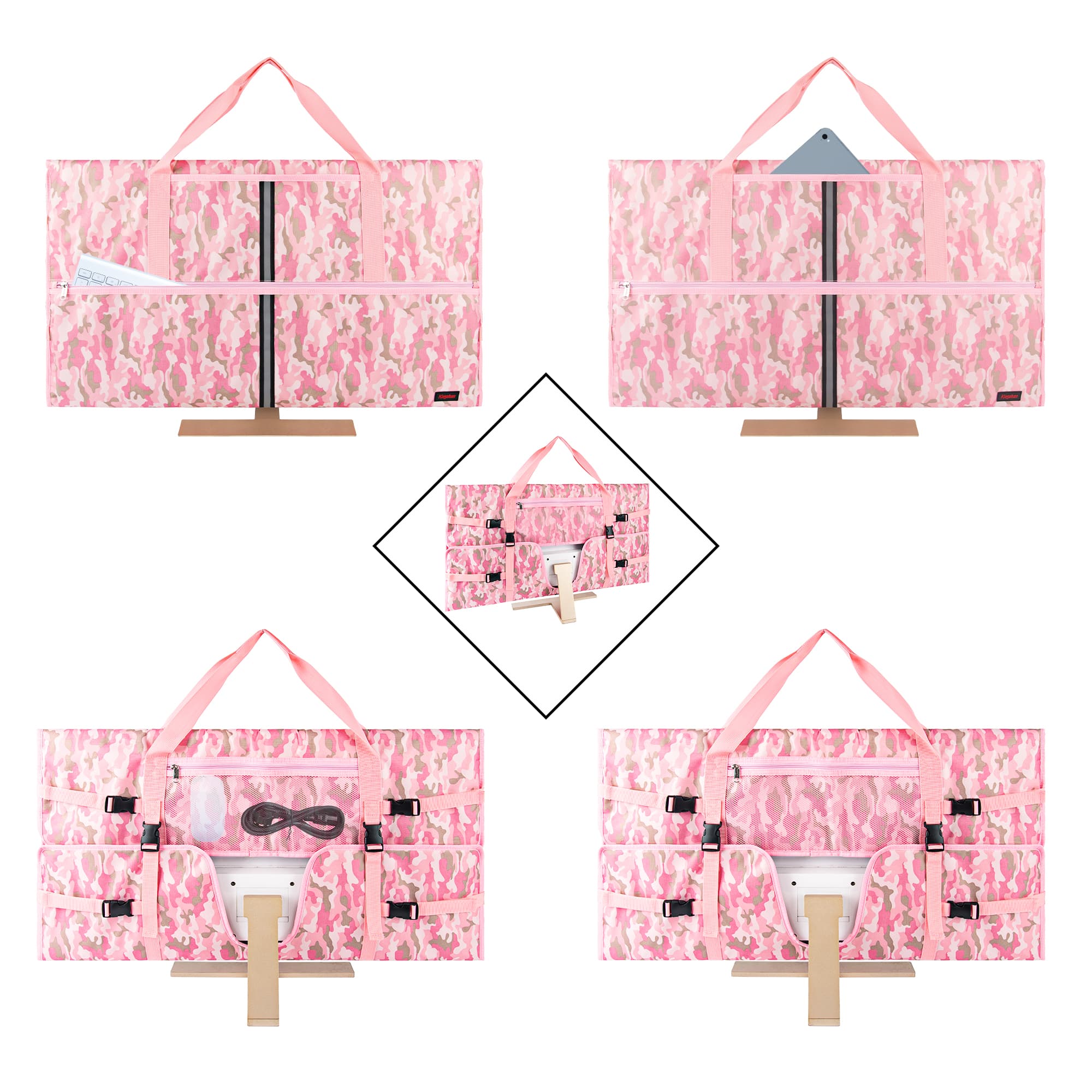 Kingshion Travel Carrying Bag Compatible with 32" All-in-One Desktop Computer and 32" Monitor (Camouflage Pink) - 2