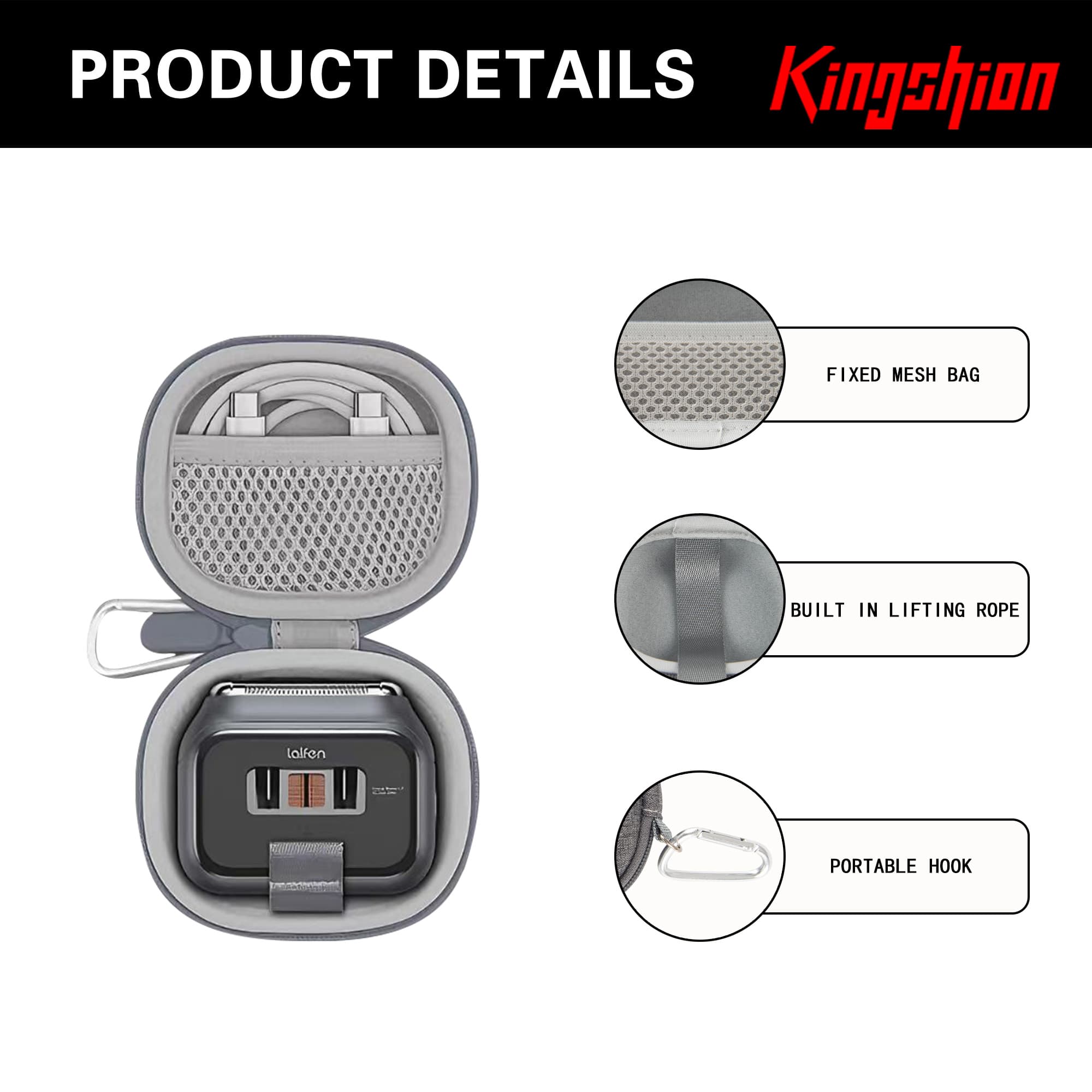 Electric Shaver Razor Case Compatible with Laifen P3 Pro, Hard Shell Compact Protective Travel Storage Box with Mesh Pocket for Shaver Accessories - Gray - 2