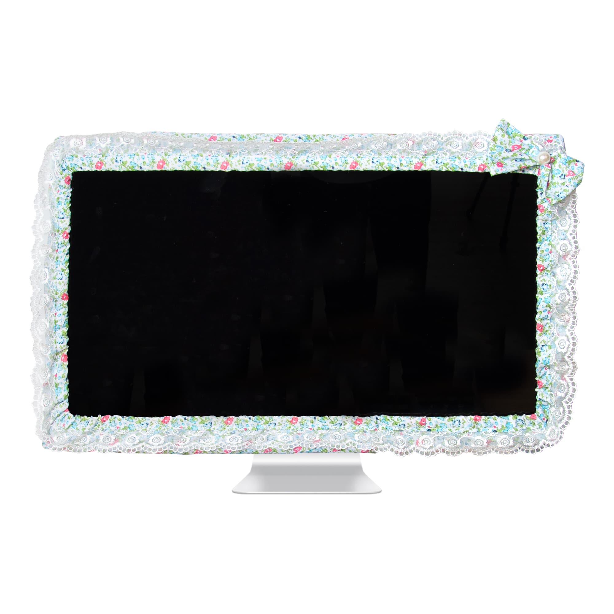 Kingshion 24 - 27 IN Lovely Cute Computer Monitor Cover with Lovely Cute Elastic Pen Pocket Bow-knot TV LCD Screen Monitor Decoration Dust Cover Protector, Lace Fabric- Green