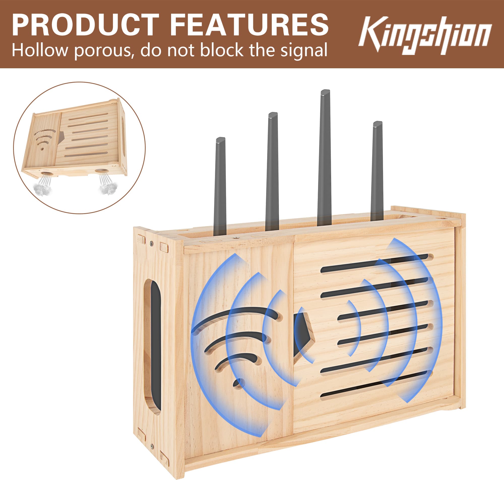 Wooden Wall Mount Router Shelf Storage Box, 13" Wifi Cable Cord Organizer Cabinet, Wireless Internet Device Hide Storage Holder - 2