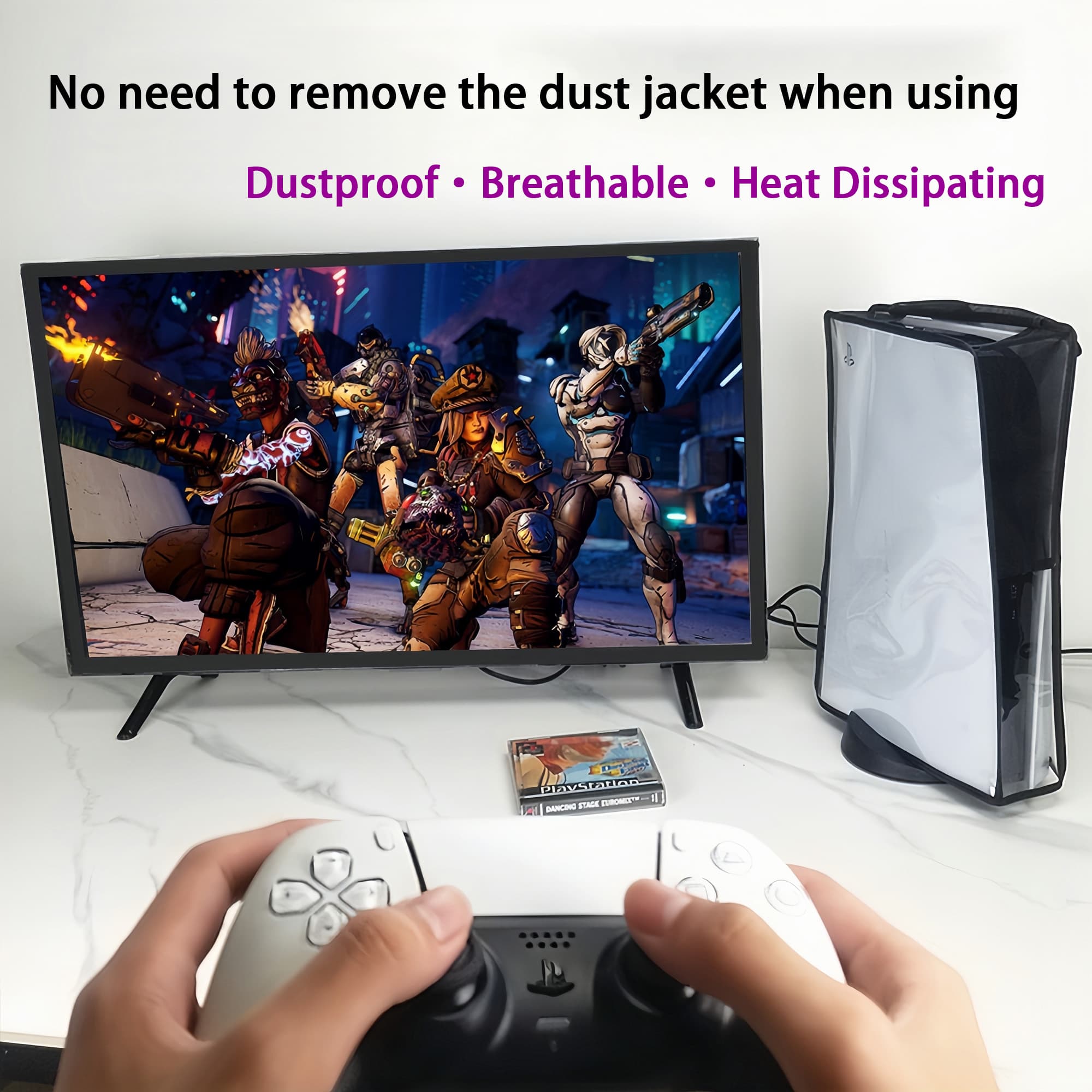 Kingshion PS5 Slim Console Dust Cover - Transparent Waterproof Protective Sleeve with Anti-Scratch Design, Precision Fit for Disc Edition & Vertical Stand, Clear Protective Case (Slim Model) - 3