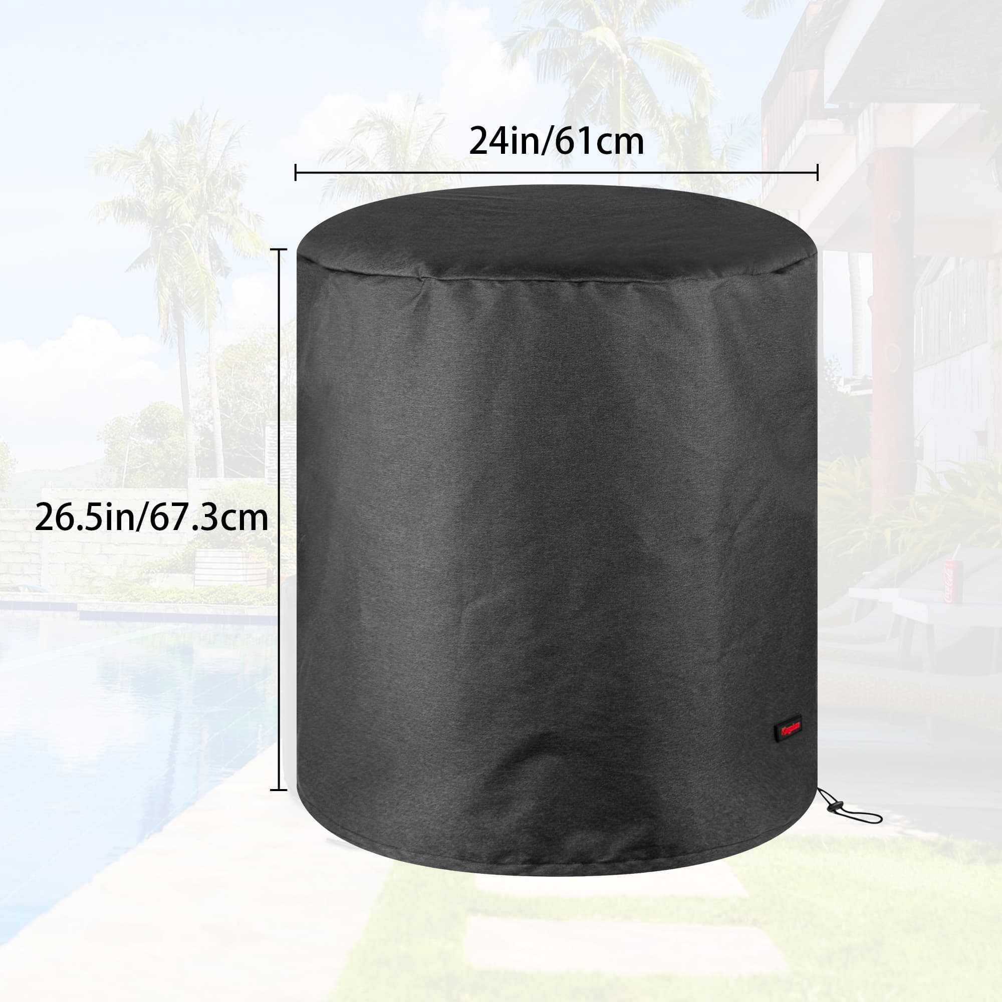 Kingshion Waterproof Outdoor Patio Cooler Bar Table Cover - Compatible with Keter 7.5-Gal Cool Bar Table, Heavy-Duty Round Beer Cooler Cover 24" Diameter X 26" Height, Dark Grey - 1