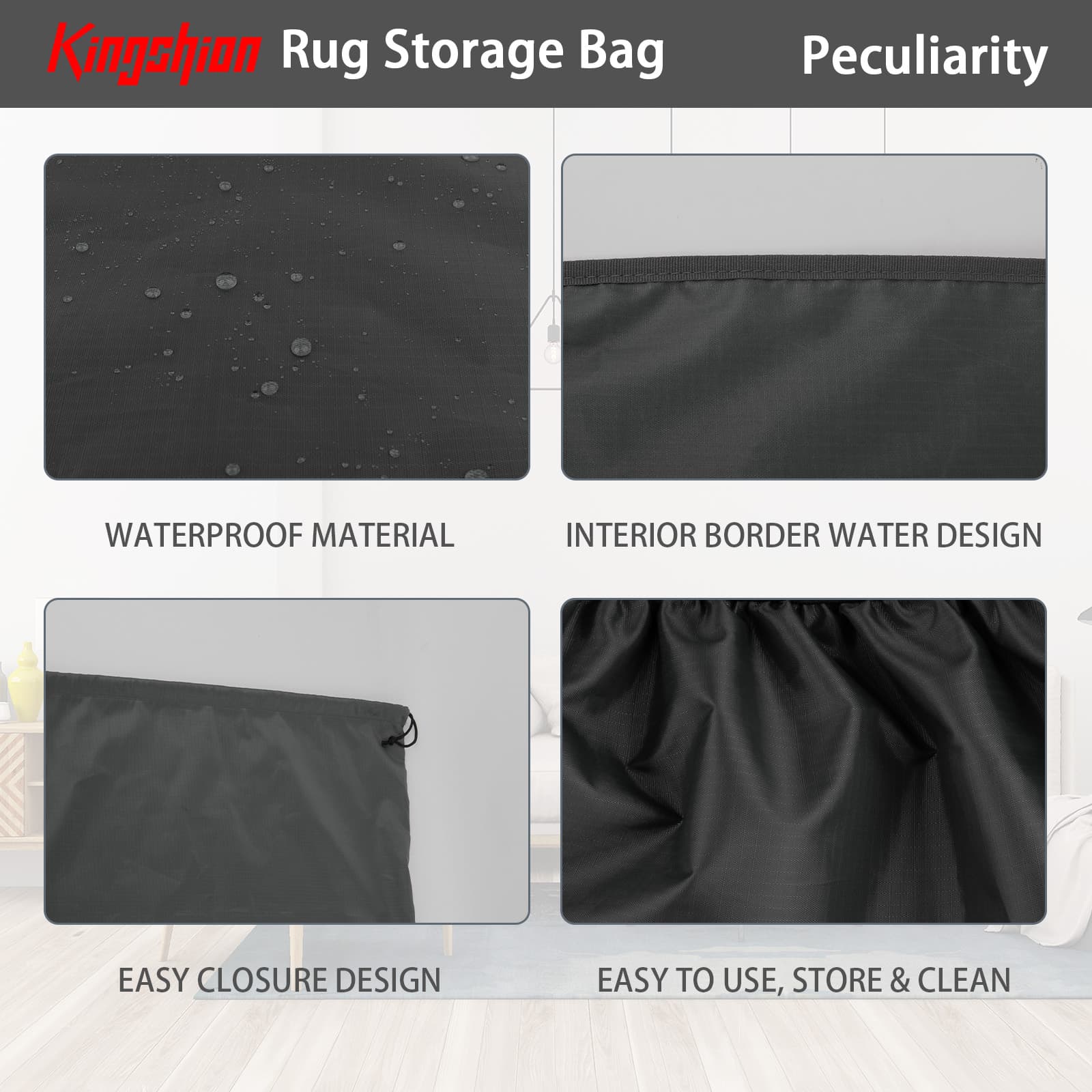 Kingshion 90 In Rug Storage Bag, Heavy Duty Waterproof & Dustproof Storage Bag, Large Polyester Drawstring Rug Storage Bag, Compatible with Rugs up to 6 x 9 Ft, Protection for Rolled Rug 20 x 90.5 In - 3