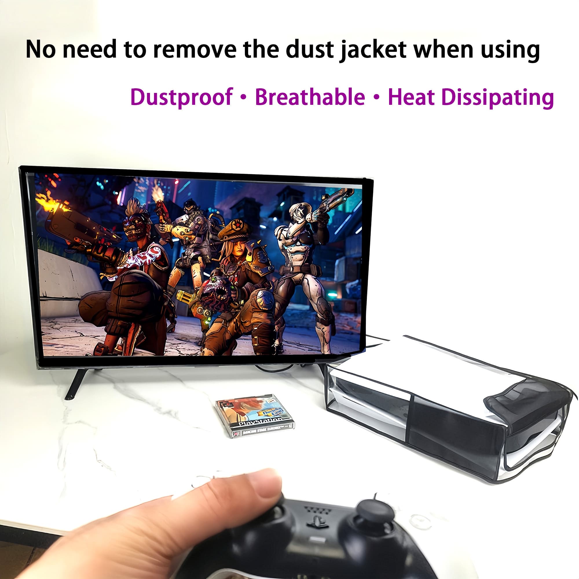 Kingshion Transparent Dust Cover for PS5 Slim Disc Edition, Precision Cut Protective Case Anti Scratch Cover, Transparent Protector Waterproof Cover Sleeve for PS5 Slim Console, Horizontal Model - 2