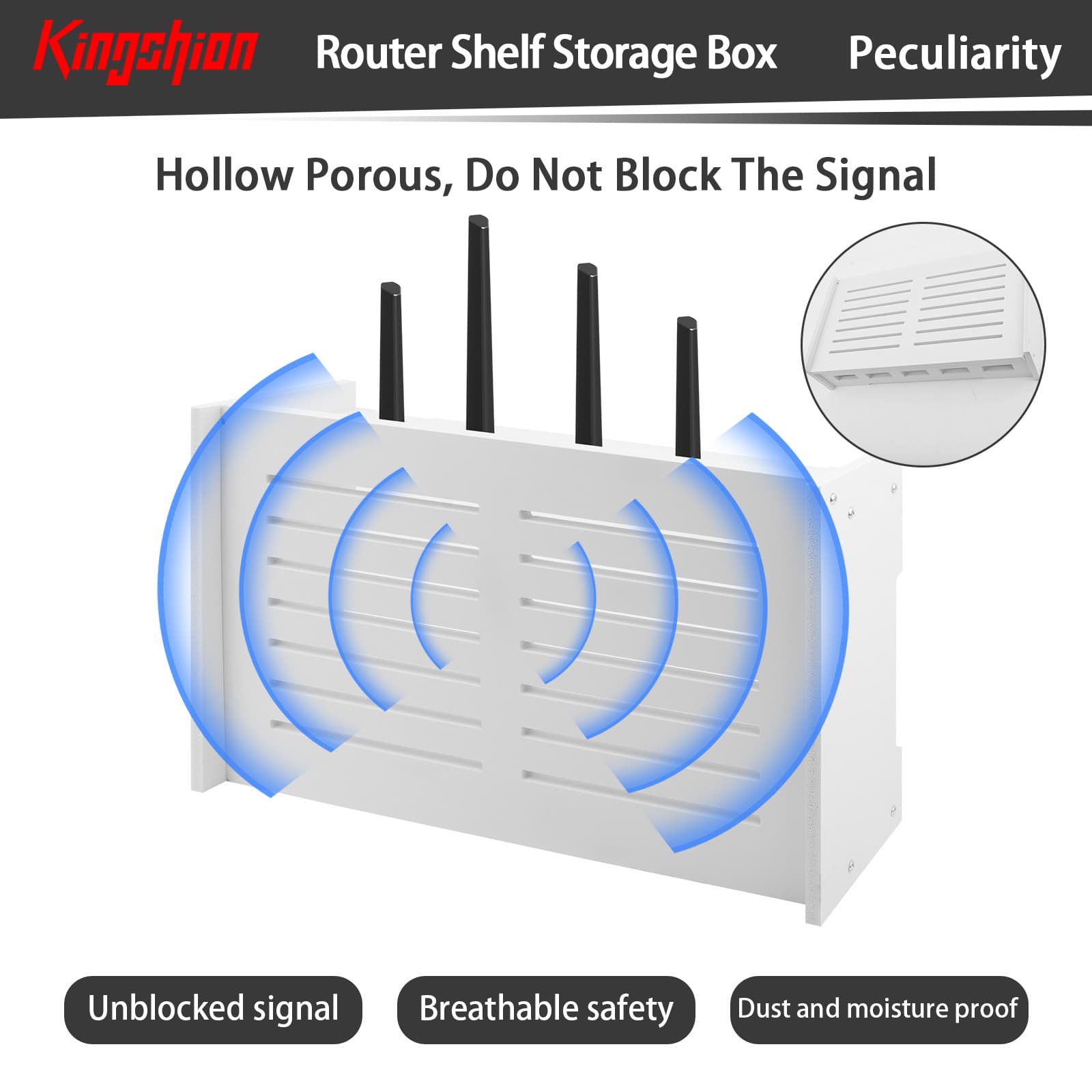 Kingshion Wall Mount Router Shelf Storage Box, 15" Wifi Cable Cord Organizer Cabinet, Wireless Internet Device Hide Storage Holder - 3