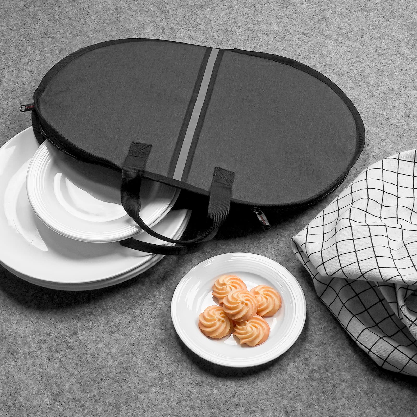 Kingshion Large Platter Storage Case - 18" x 13" - Stackable with Padded Interior - China Storage Containers for Plates and Serveware( Gray) - 4