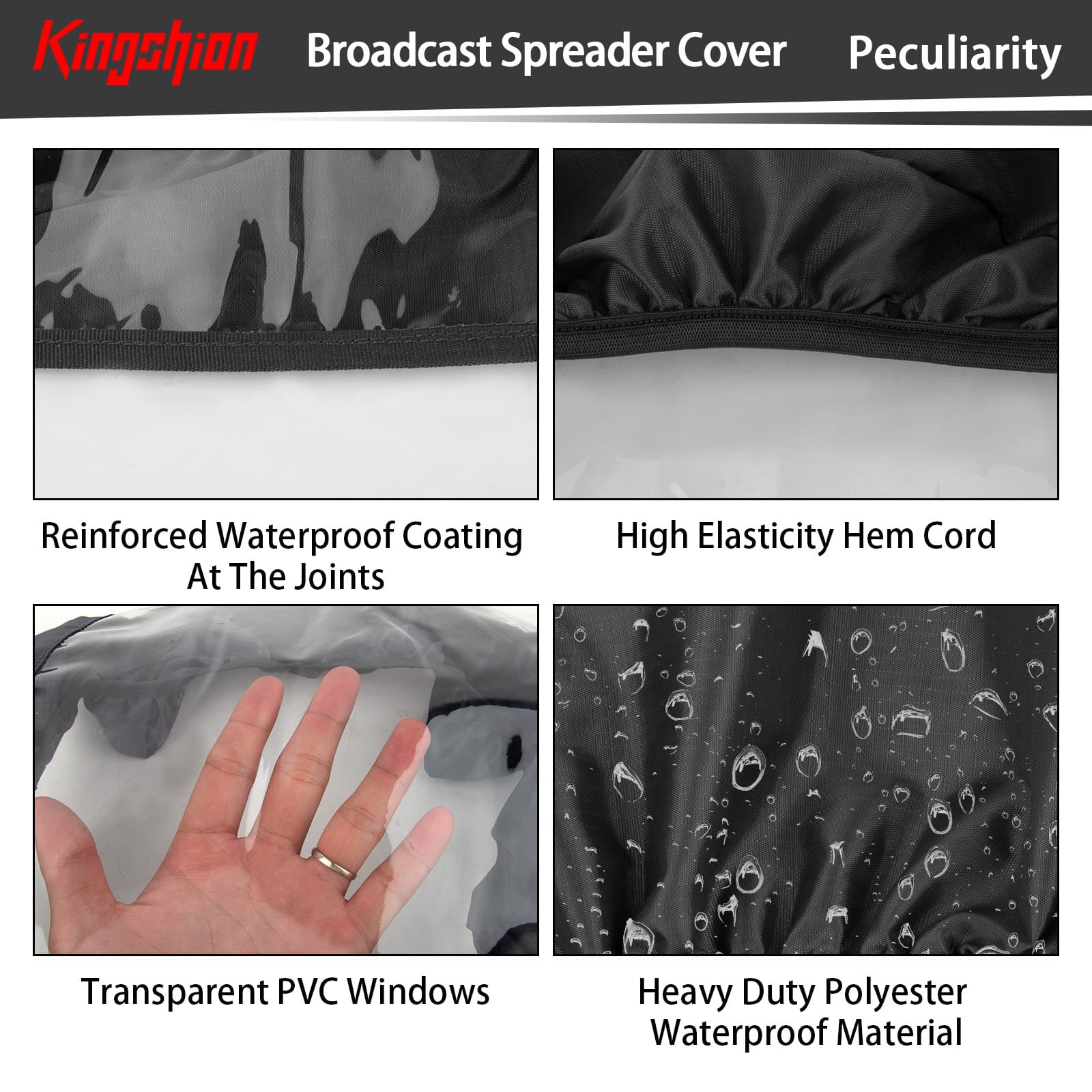 Kingshion Broadcast Spreader Cover,Salt Spreader Cover, Hopper Cover, Waterproof Fertilizer Spreader Cover, PVC Transparent Window Compatible with Agri-Fab 69712 Cover and Hopper No.85-100(Cover Only) - 3