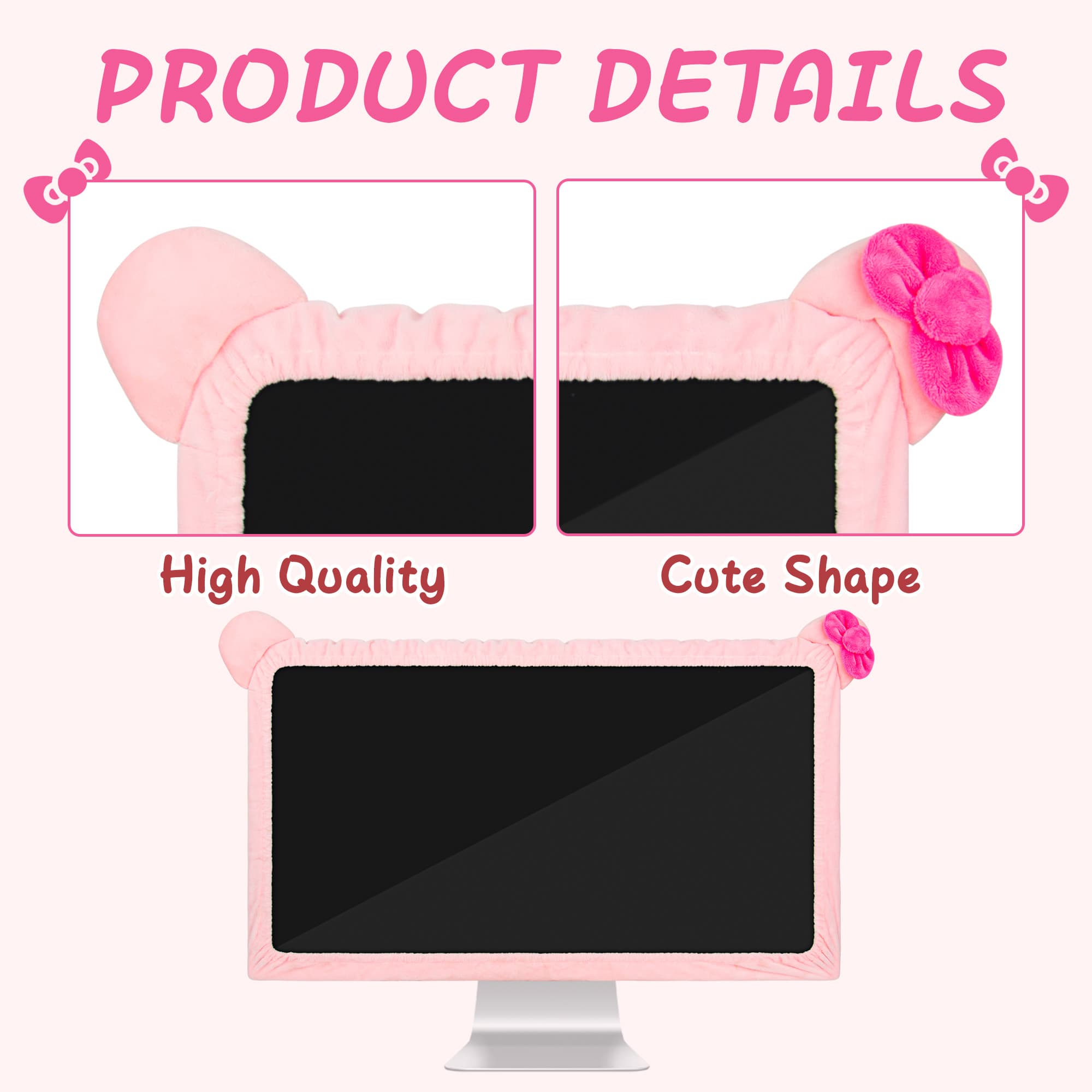 27"-34" Lovely Cute Computer Monitor Cover with Cat Ear Design, Kawaii Display Dust Cover with Furry Design - 5
