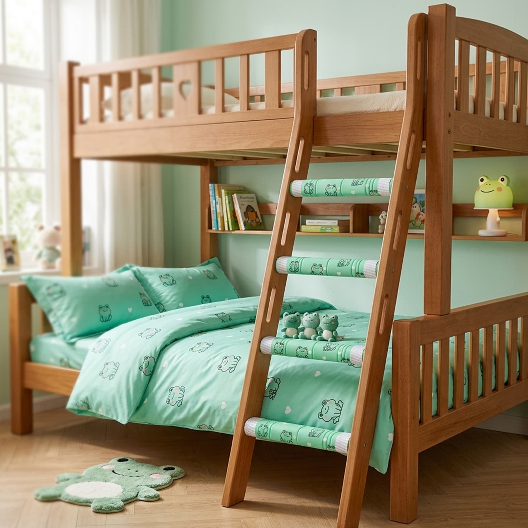 5Pcs Bunk Bed Ladder Pads, 30 x 25cm Bunk Ladder Cover with 10 Adjustable Straps, Comfortable Step Pads for Loft Bed, Suitable for Safe and Comfortable Climbing, Green Frog - 6