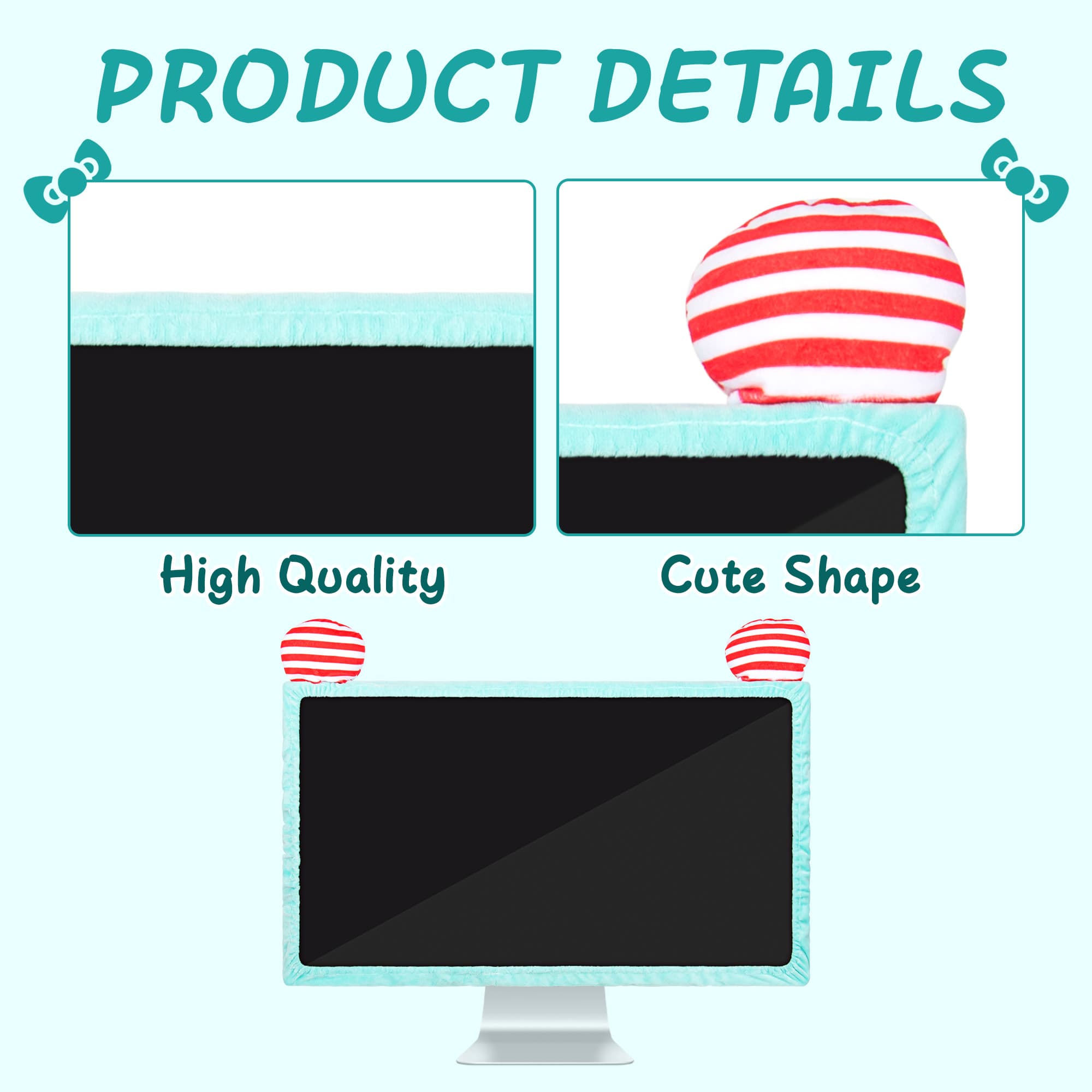 22"-27" Lovely Cute Computer Monitor Cover with Cute Striped Design, Kawaii Display Dust Cover with Furry Design - 2