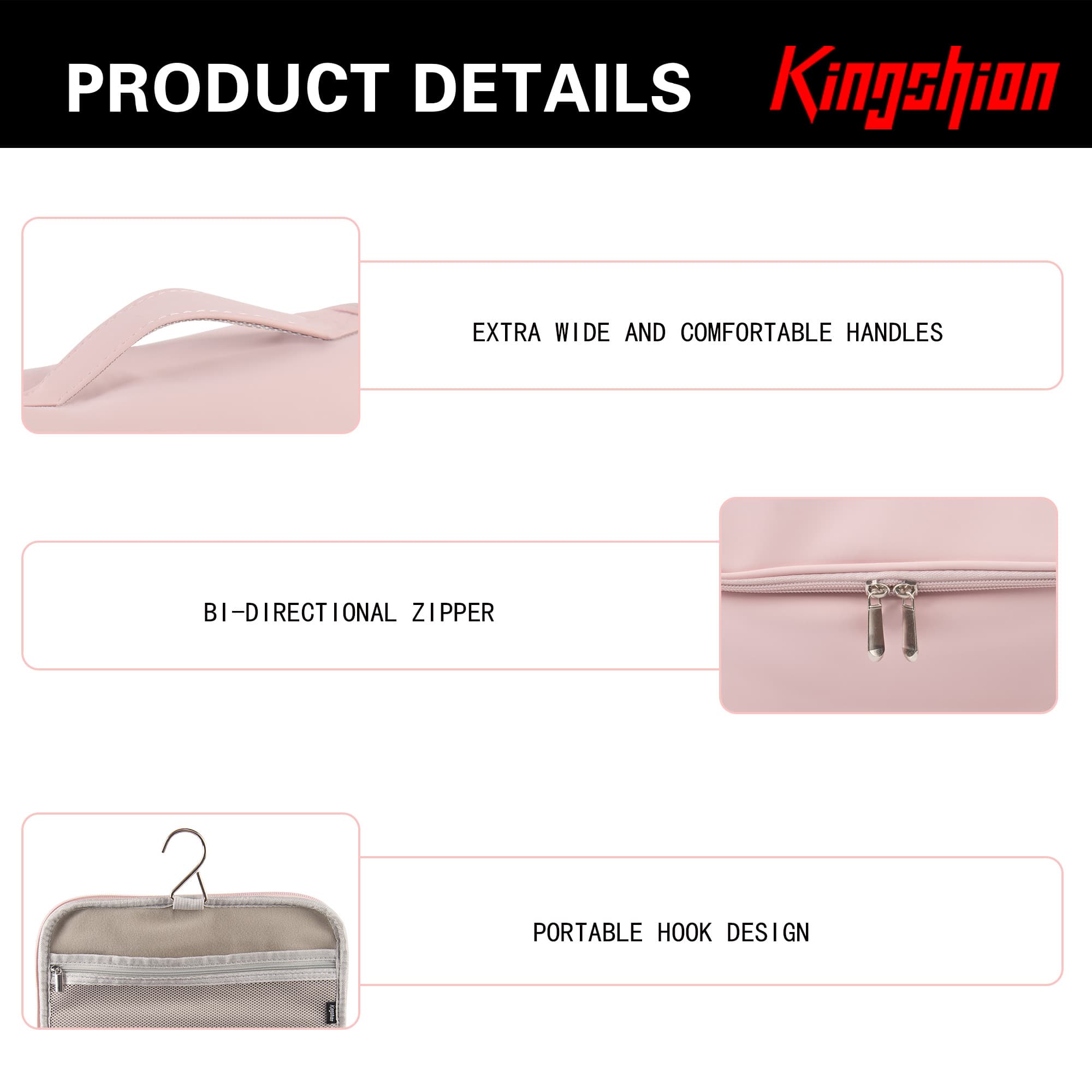 Hair Tool Organizer Case Compatible with Hair Dryer & Curling Iron - Premium Smooth PU Leather Storage Bag with Wall-Mountable Hook, Mesh Pocket, 4 Slots for Detachable Replacement Heads (Pink) - 2
