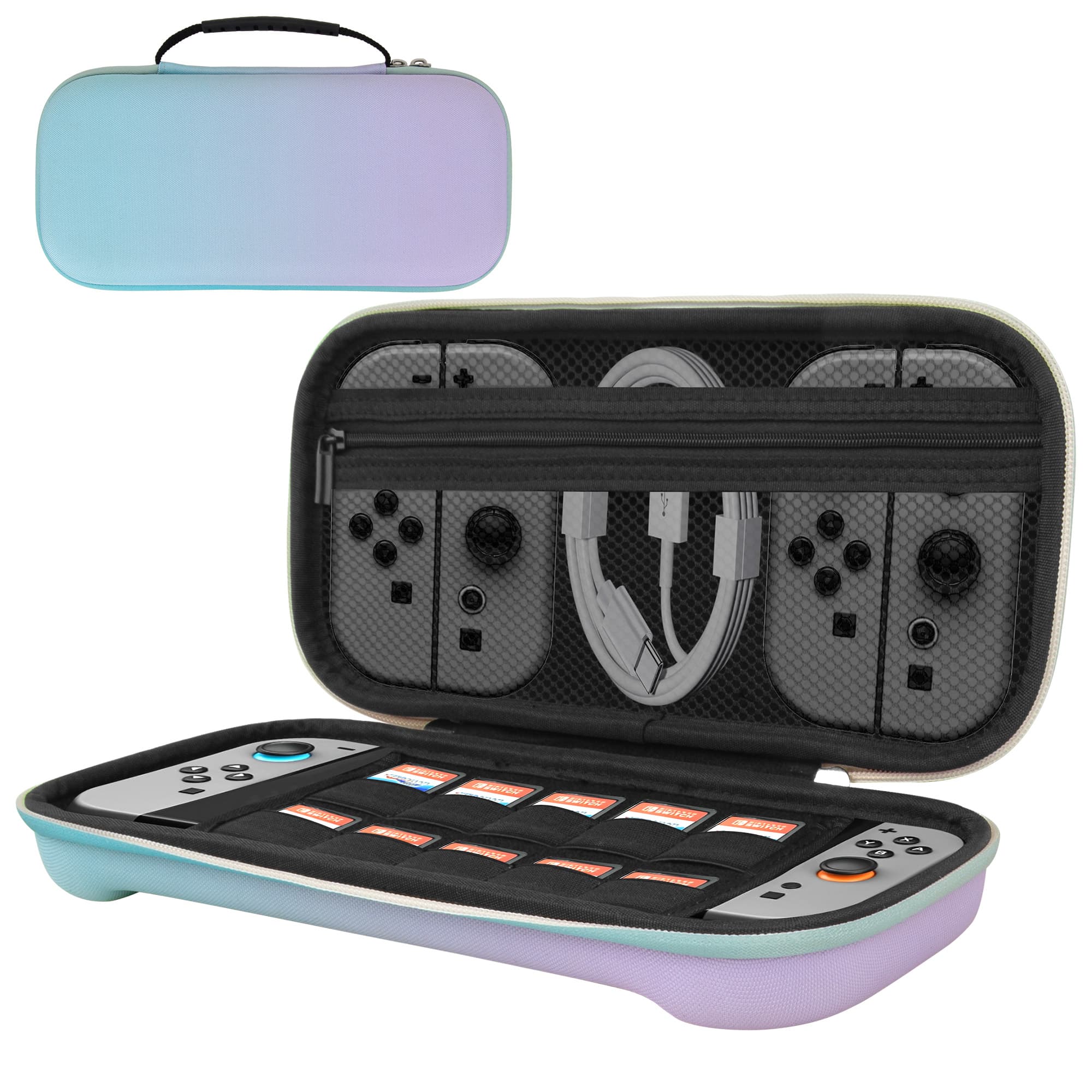 Carrying Case for Switch 2 (2025) - Hard Shell Travel Case with 10 Game Card Slots & Accessory Pocket, Protective Storage Bag for Switch 2 Console - Purple Blue