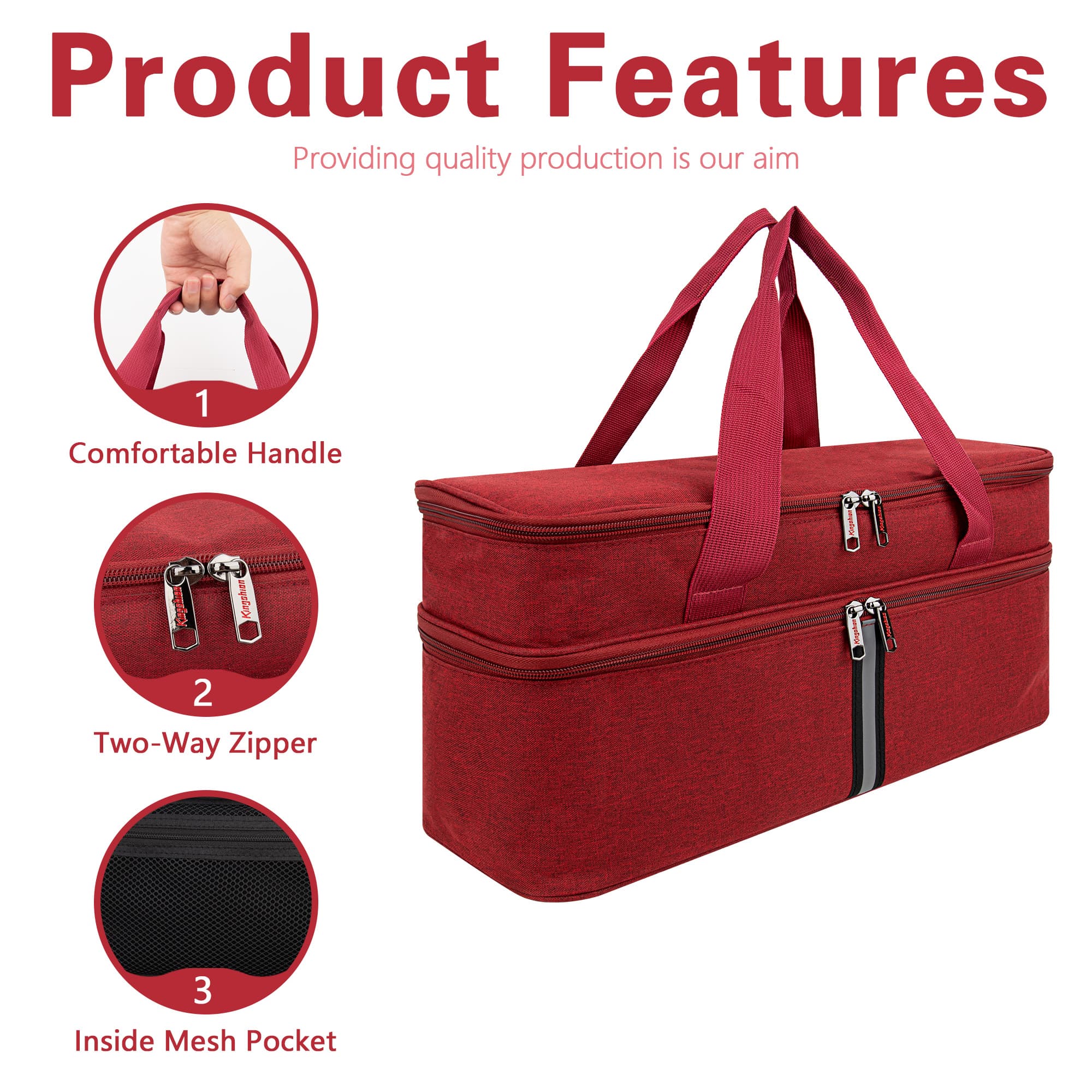 Kingshion Storage bag for Hand Blender, Carrying Case for Immersion Blender Handheld, Stick Blender Travel Storage Organizer - Deep Red (Bag Only) - 2