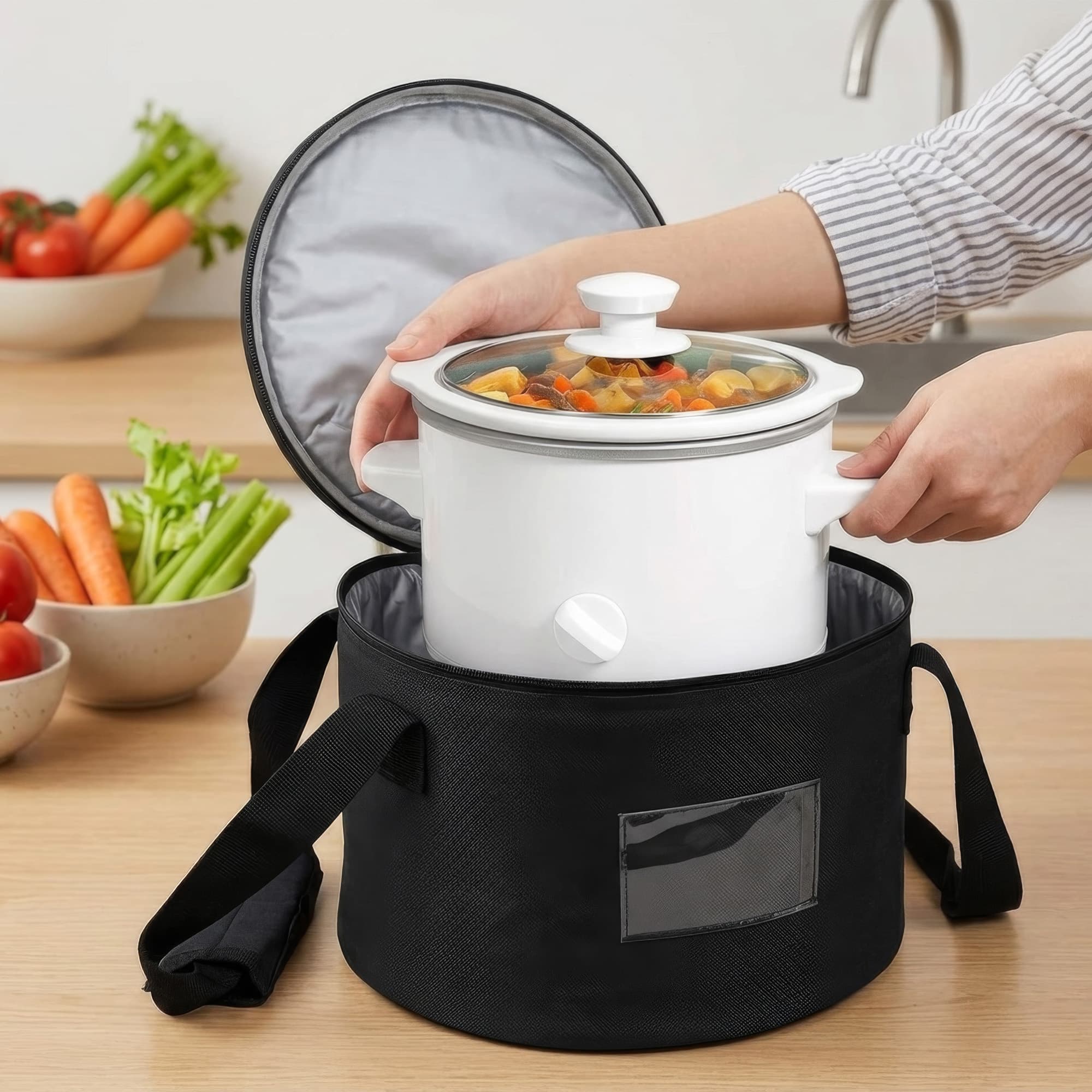 Round Insulated Thermal Pie Carrier Slow Cooker Bag, Reusable Insulated Cake Carriers Casserole Carrier Cooler Bag - 3
