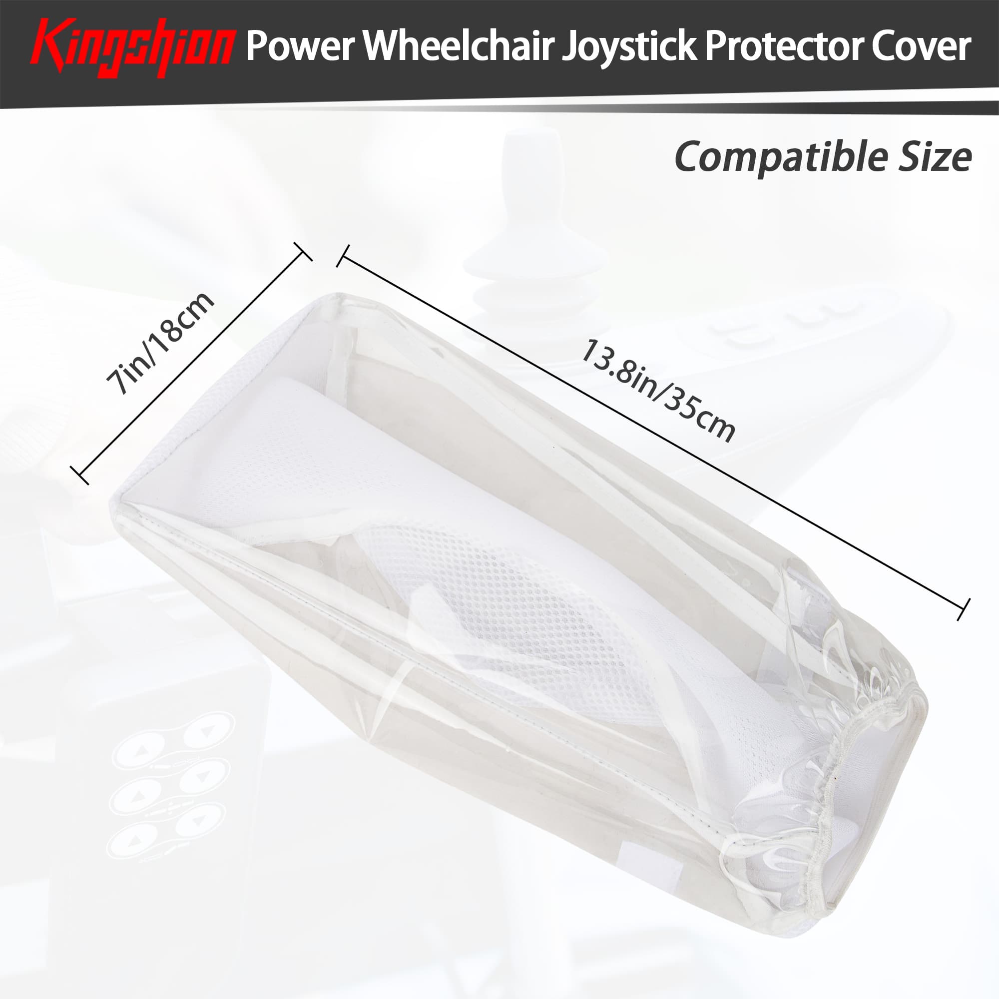 Kingshion Waterproof Power Wheelchair Joystick Cover Protector - Universal Adjustable Arm Rest Cover with Transparent Window, Flexible Opening 13.8"x7" for Electric Wheelchairs - White - 1